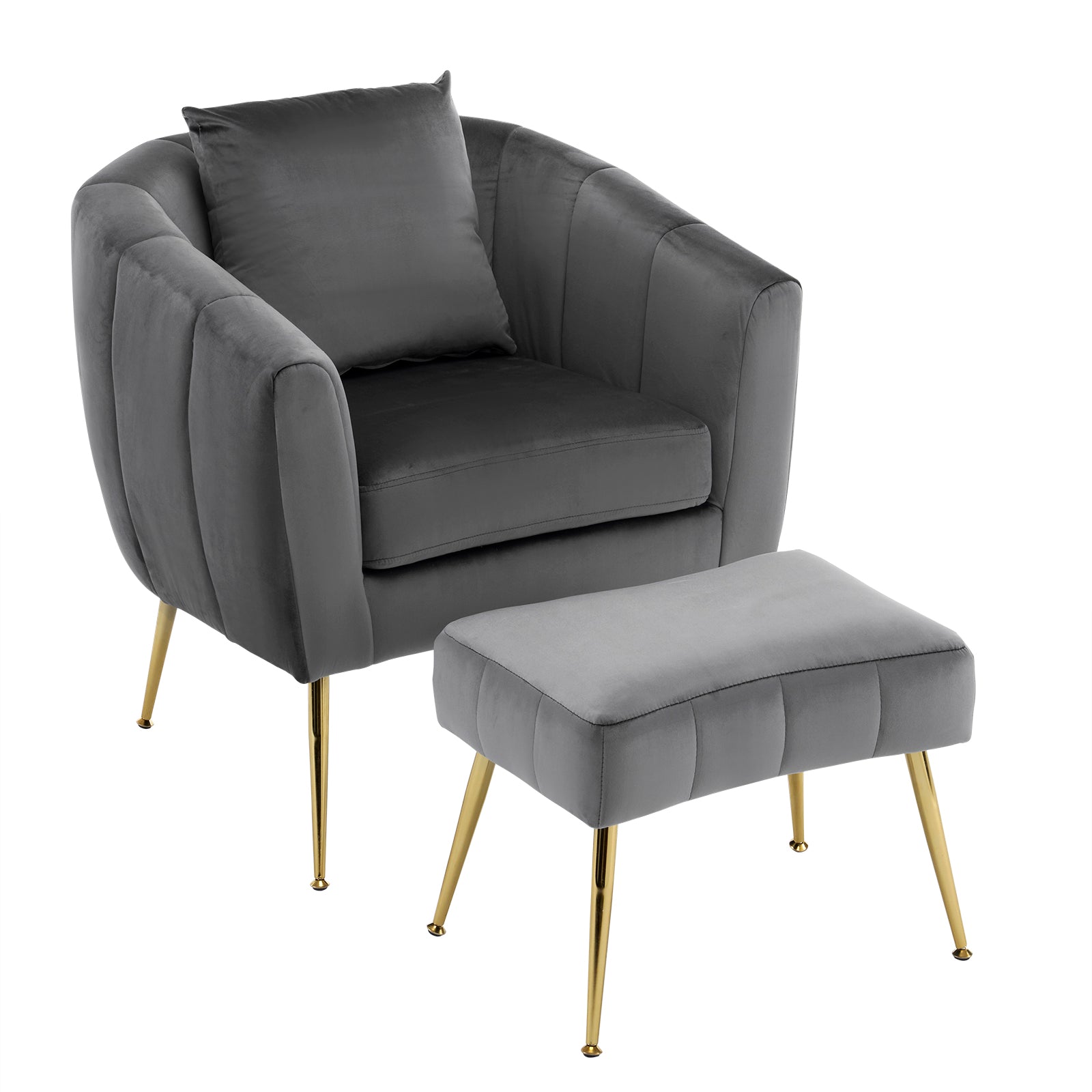 HAOYYE Velvet Accent Chair Set Barrel Chair With Ottoman Modern Club Chair Reading Armchair With Lumbar Pillow For Living Room Bedroom Study Room Home Office