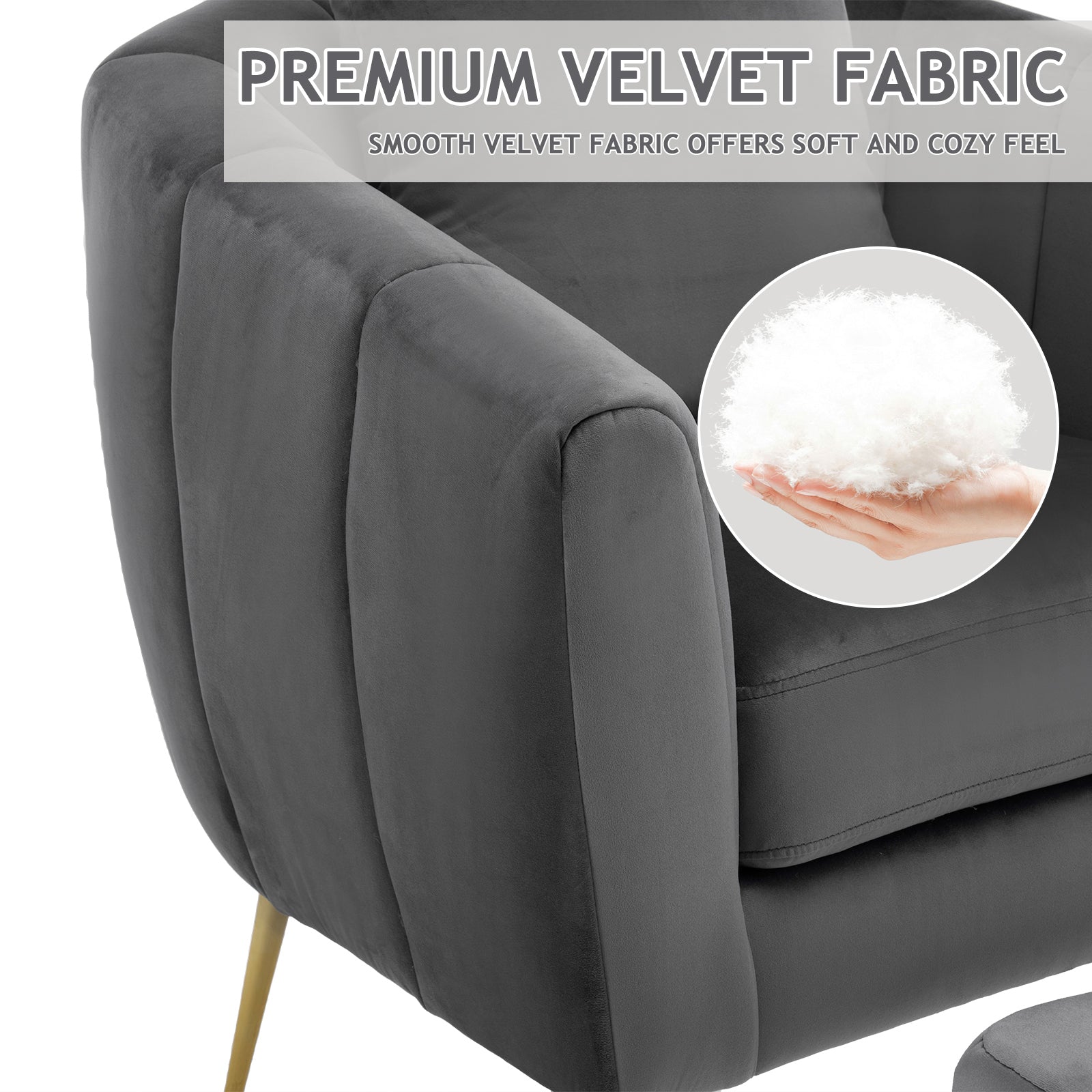 HAOYYE Velvet Accent Chair Set Barrel Chair With Ottoman Modern Club Chair Reading Armchair With Lumbar Pillow For Living Room Bedroom Study Room Home Office