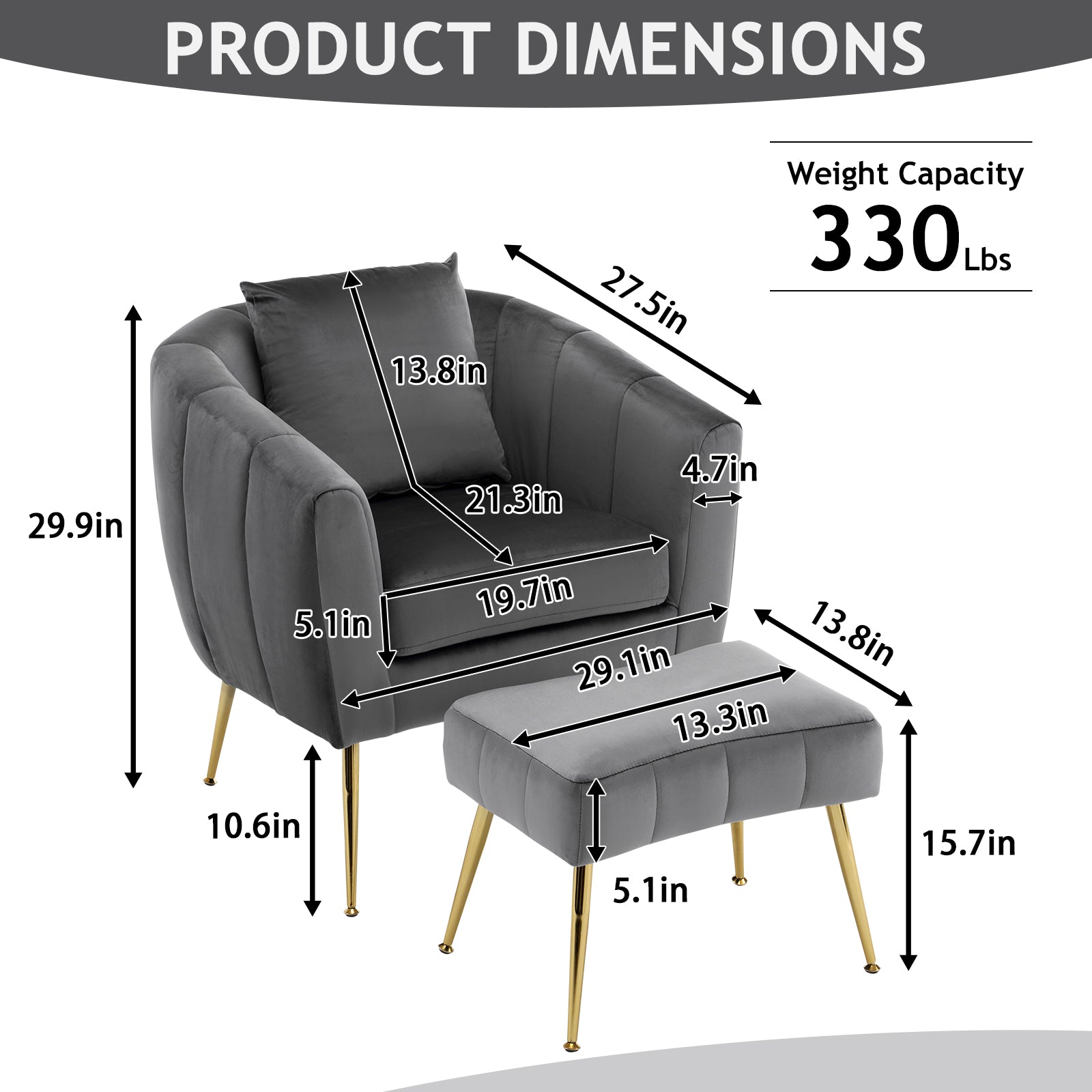 HAOYYE Velvet Accent Chair Set Barrel Chair With Ottoman Modern Club Chair Reading Armchair With Lumbar Pillow For Living Room Bedroom Study Room Home Office