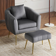 HAOYYE Velvet Accent Chair Set Barrel Chair With Ottoman Modern Club Chair Reading Armchair With Lumbar Pillow For Living Room Bedroom Study Room Home Office