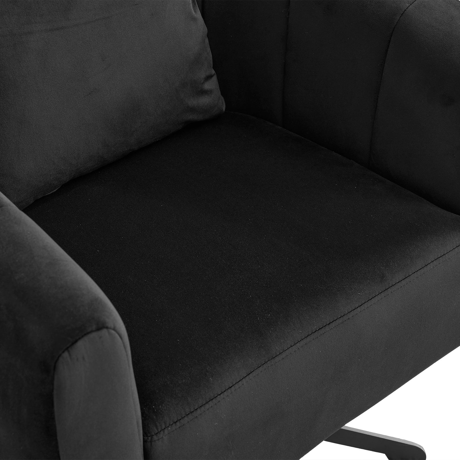 HAOYYE 360° Swivel Accent Chair, Modern Velvet Fabric Armchair, Wide Upholstered Design with Fluffy Cushion and Metal Legs, Comfortable Barrel Chair for Living Room, Lounge, and Office, Black Finish, Stylish and Elegant Upholstery