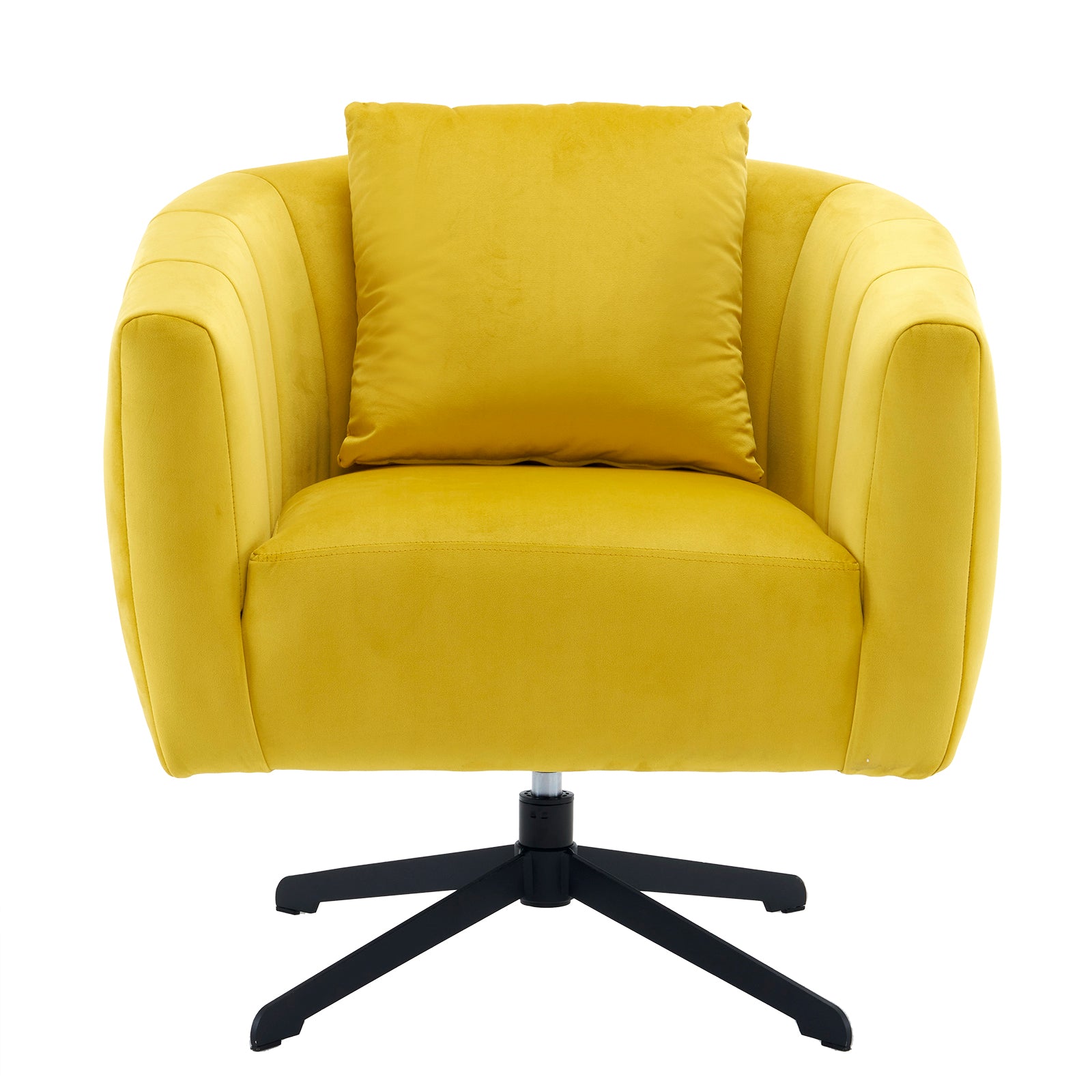 HAOYYE 360° Swivel Accent Chair, Modern Velvet Fabric Armchair, Wide Upholstered Design with Fluffy Cushion and Metal Legs, Comfortable Barrel Chair for Living Room, Lounge, and Office, Yellow Finish, Stylish and Elegant Upholstery