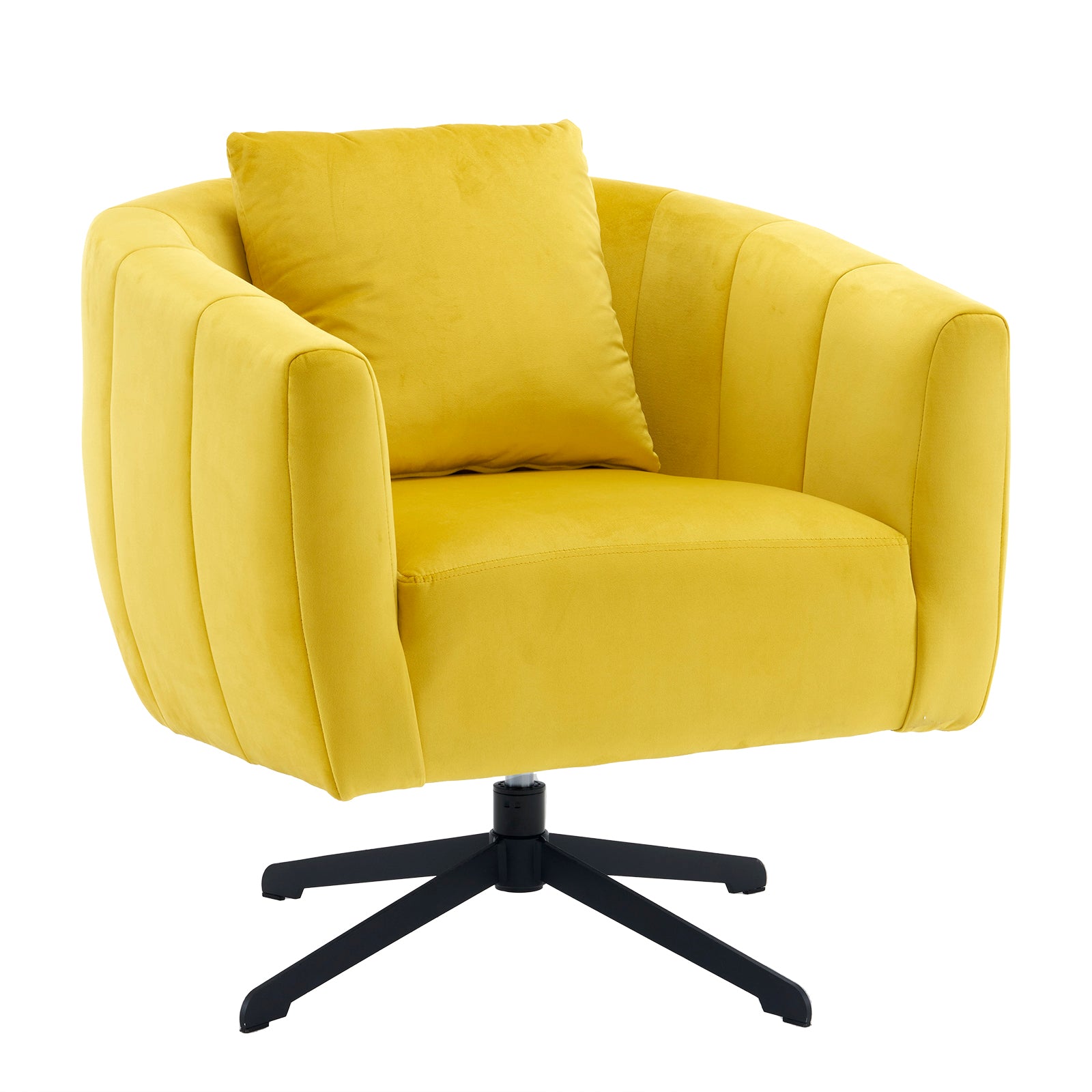 HAOYYE 360° Swivel Accent Chair, Modern Velvet Fabric Armchair, Wide Upholstered Design with Fluffy Cushion and Metal Legs, Comfortable Barrel Chair for Living Room, Lounge, and Office, Yellow Finish, Stylish and Elegant Upholstery