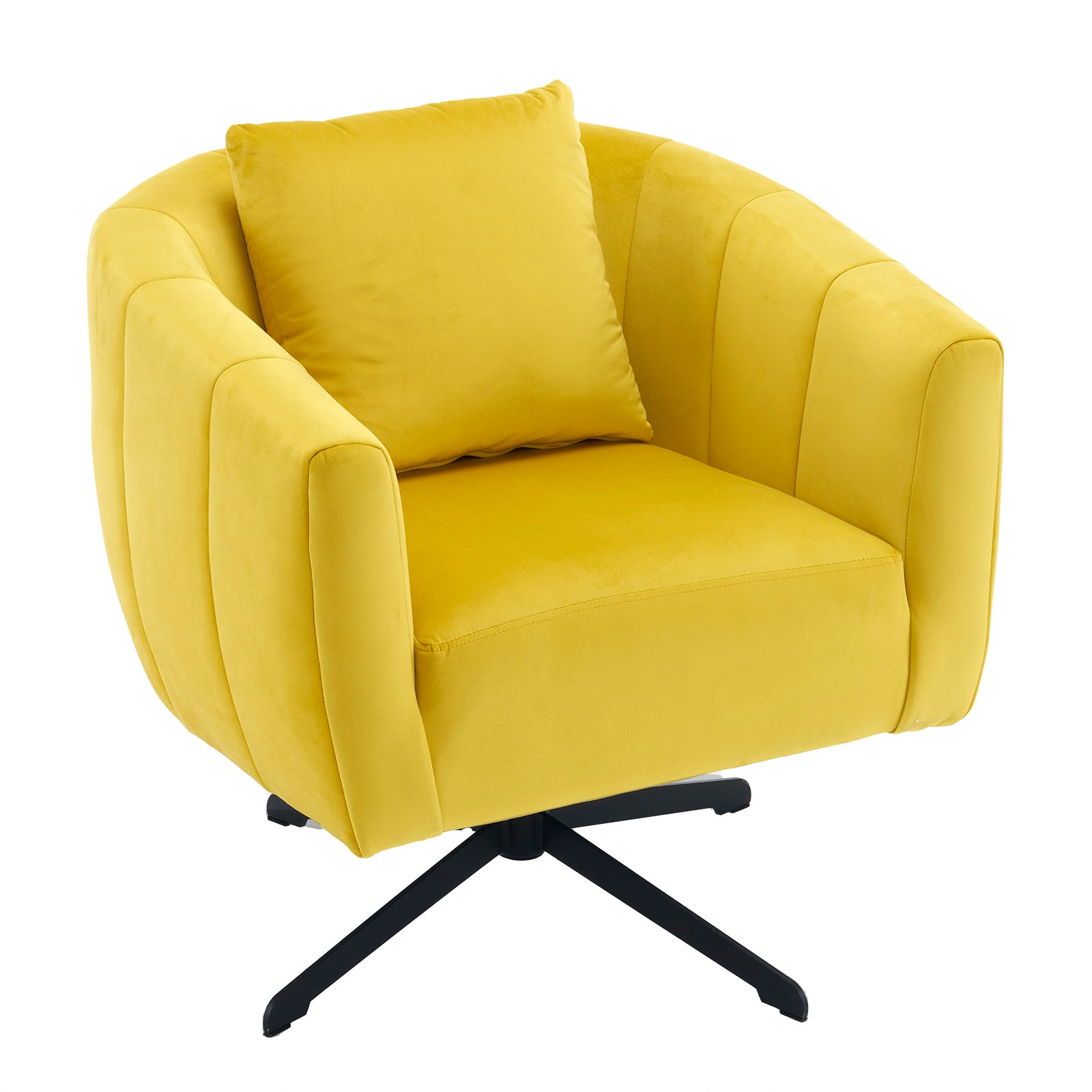 HAOYYE 360° Swivel Accent Chair, Modern Velvet Fabric Armchair, Wide Upholstered Design with Fluffy Cushion and Metal Legs, Comfortable Barrel Chair for Living Room, Lounge, and Office, Yellow Finish, Stylish and Elegant Upholstery