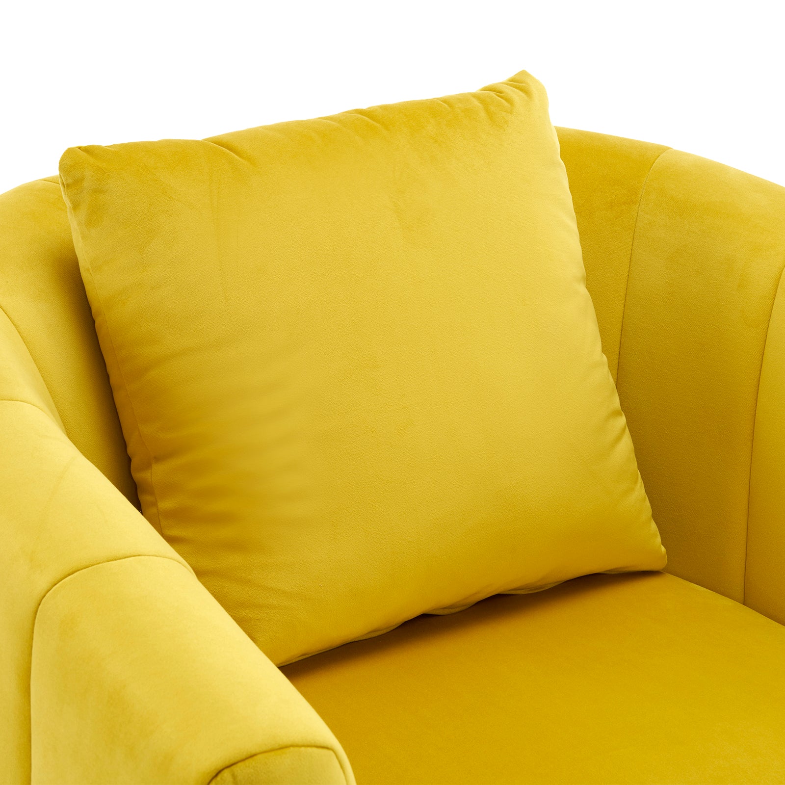 HAOYYE 360° Swivel Accent Chair, Modern Velvet Fabric Armchair, Wide Upholstered Design with Fluffy Cushion and Metal Legs, Comfortable Barrel Chair for Living Room, Lounge, and Office, Yellow Finish, Stylish and Elegant Upholstery