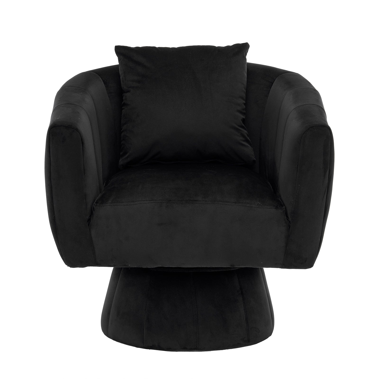HAOYYE 360° Swivel Accent Chair, Modern Velvet Fabric Living Room Armchair with Fluffy Cushions, Comfy Wide Upholstered, Barrel Accent Chairs for Living Room, Bedroom, Lounge, Office Black soft cozy