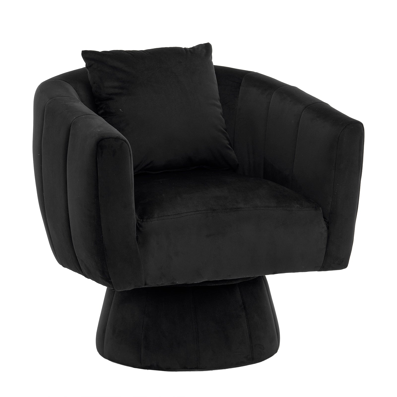 HAOYYE 360° Swivel Accent Chair, Modern Velvet Fabric Living Room Armchair with Fluffy Cushions, Comfy Wide Upholstered, Barrel Accent Chairs for Living Room, Bedroom, Lounge, Office Black soft cozy