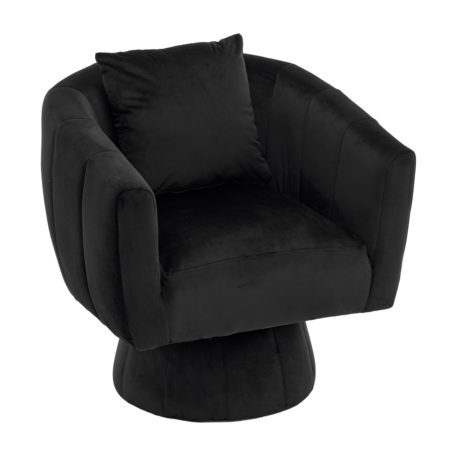 HAOYYE 360° Swivel Accent Chair, Modern Velvet Fabric Living Room Armchair with Fluffy Cushions, Comfy Wide Upholstered, Barrel Accent Chairs for Living Room, Bedroom, Lounge, Office Black soft cozy
