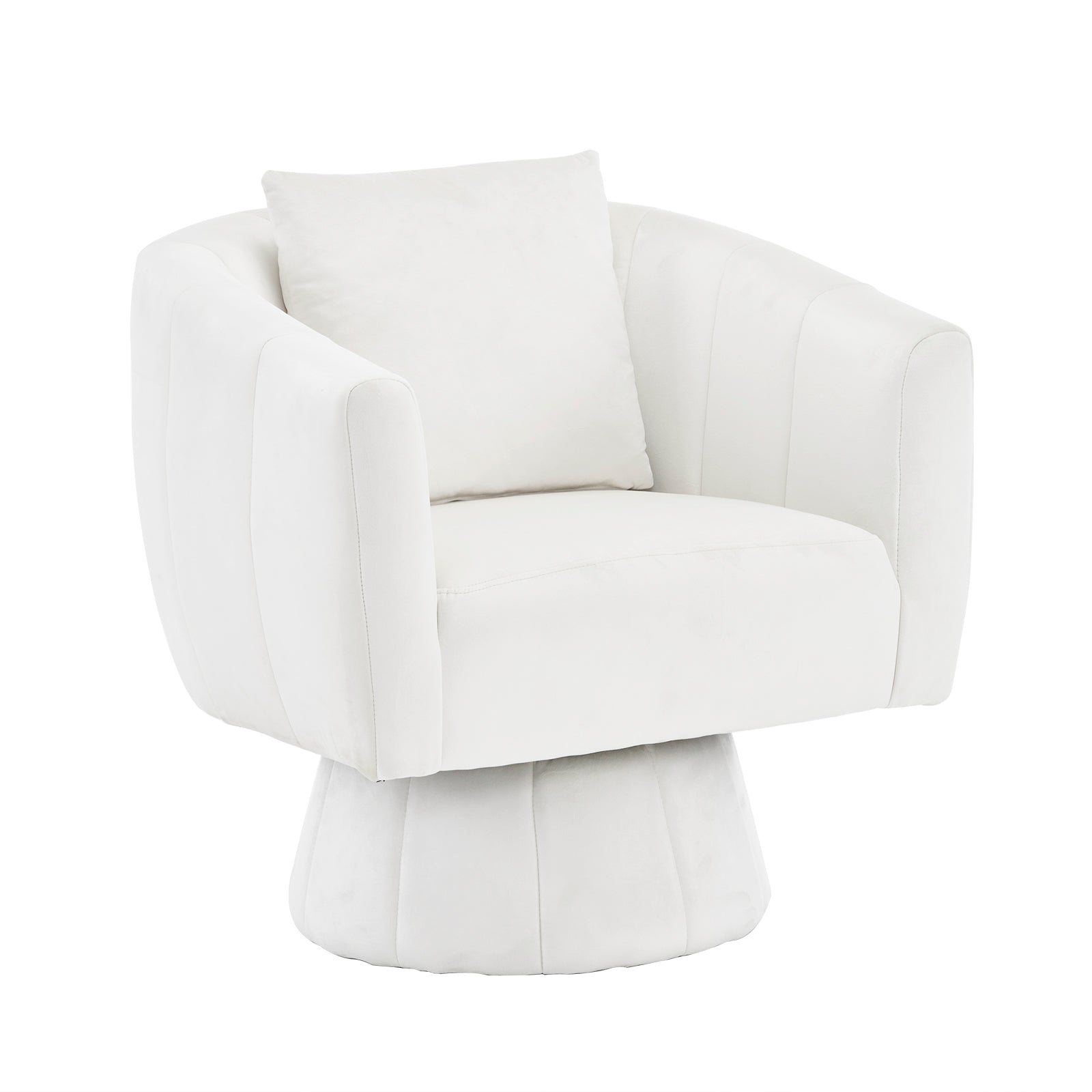 HAOYYE 360° Swivel Accent Chair, Modern Velvet Fabric Armchair with Fluffy Cushions, Wide Upholstered Design for Living Room, Bedroom, Lounge, and Office, Off-White Finish, Comfortable and Stylish Barrel Chair