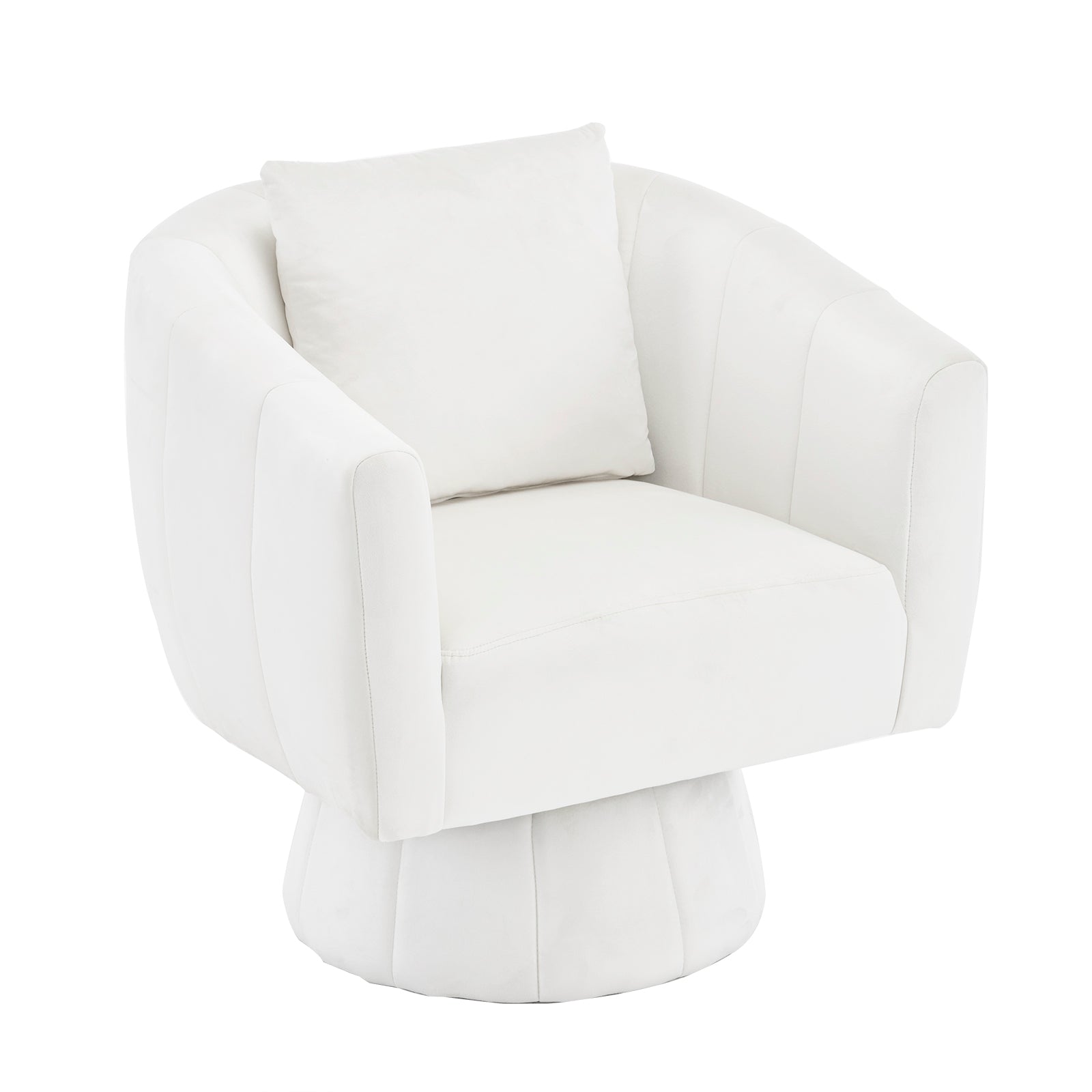 HAOYYE 360° Swivel Accent Chair, Modern Velvet Fabric Armchair with Fluffy Cushions, Wide Upholstered Design for Living Room, Bedroom, Lounge, and Office, Off-White Finish, Comfortable and Stylish Barrel Chair