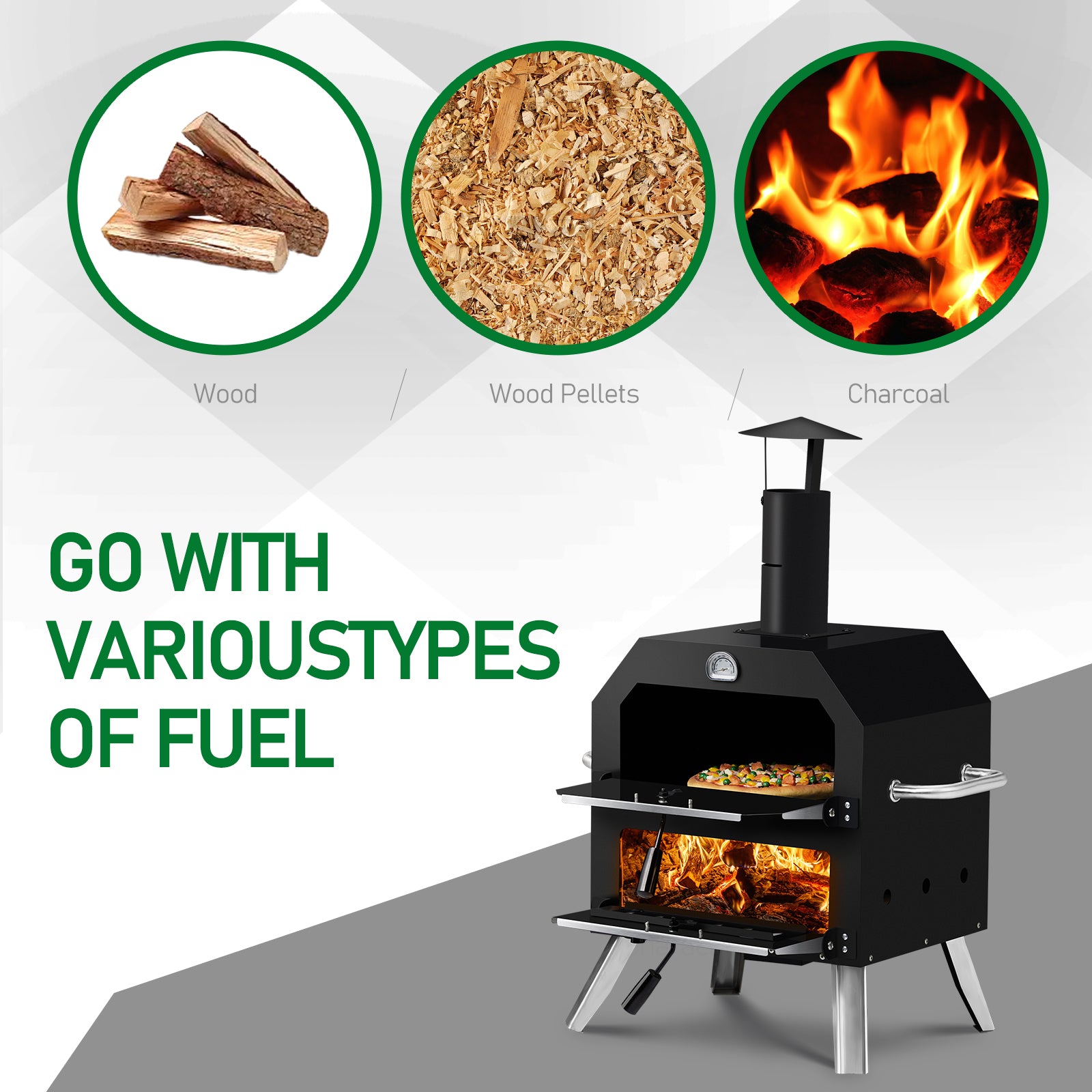HAOYYE Outdoor Wood Fired Pizza Oven with 2-Layer Cooking Space, Removable Rack & Pizza Stone, Portable Pizza Maker for Backyard, Patio, Camping, BBQ, Built-in Thermometer for Temperature Control, Iron Pizza Cooker