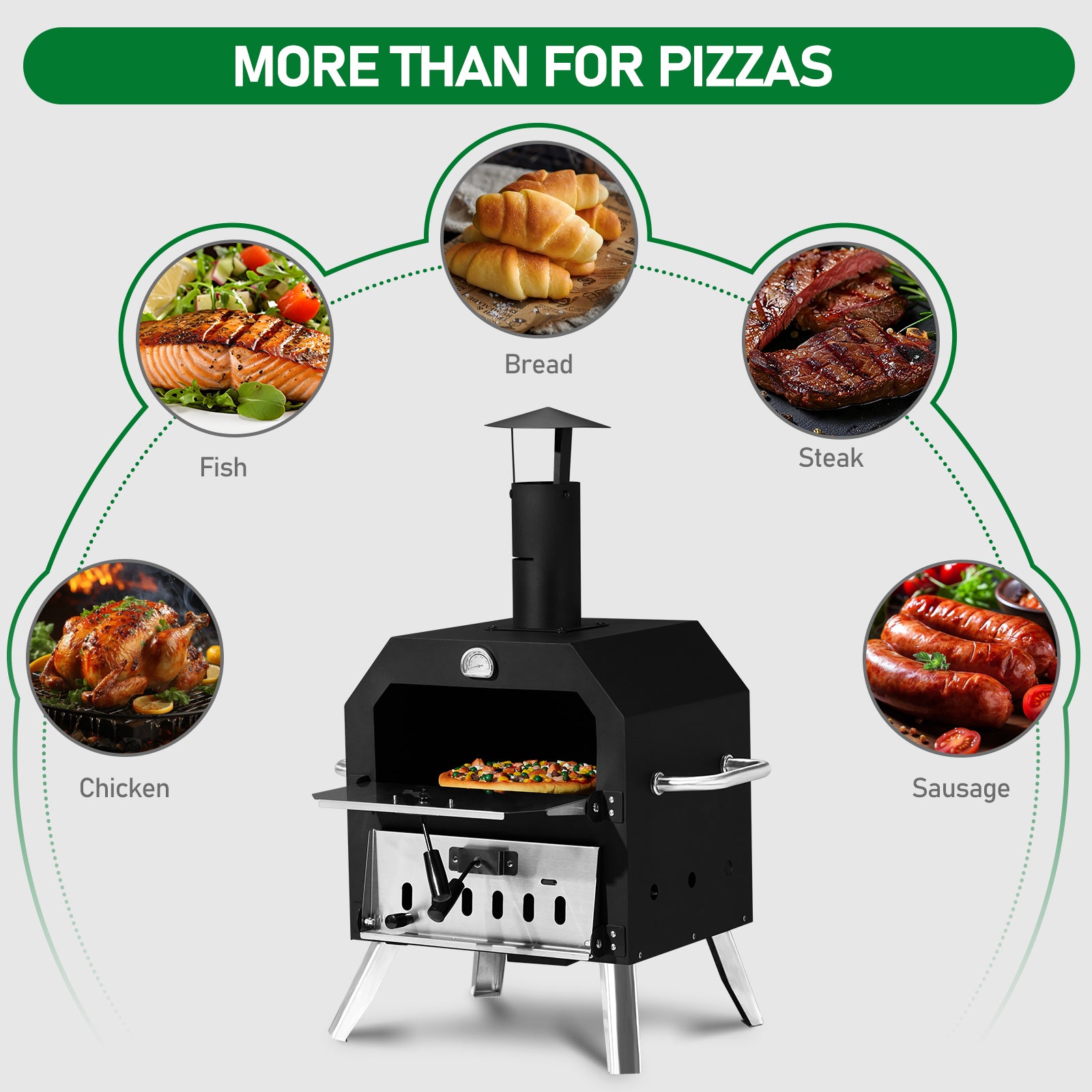 HAOYYE Outdoor Wood Fired Pizza Oven with 2-Layer Cooking Space, Removable Rack & Pizza Stone, Portable Pizza Maker for Backyard, Patio, Camping, BBQ, Built-in Thermometer for Temperature Control, Iron Pizza Cooker