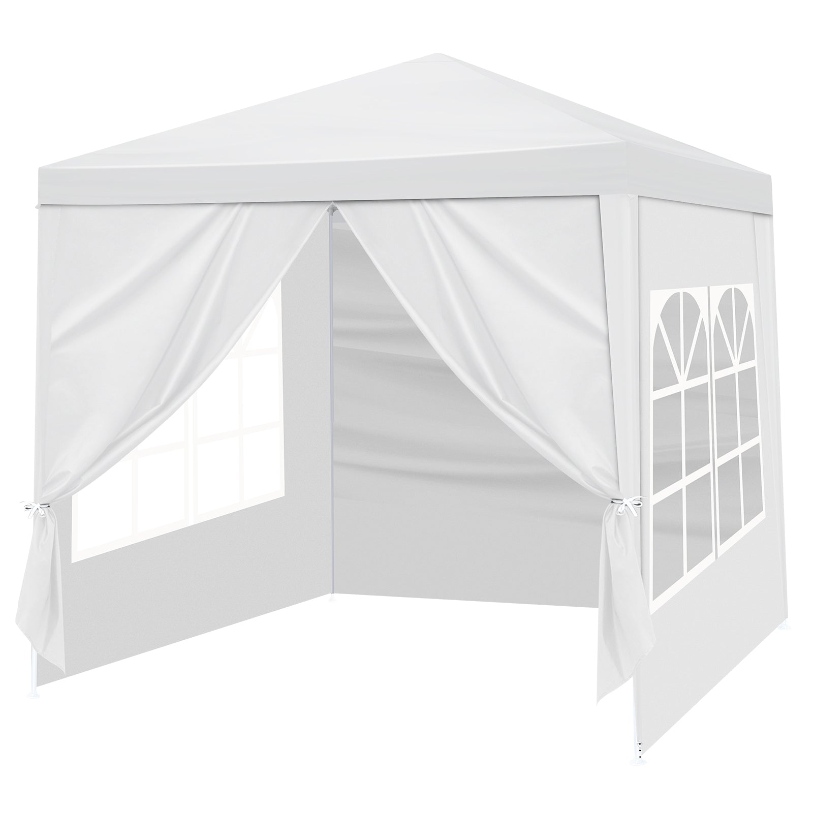HAOYYE 6.5x6.5FT White Portable Party Tent with 4 Removable Sidewalls Including 2 Doors and 2 Windows Waterproof PE Canopy Shelter with Powder Coated Steel Frame Spiral Tube Connection and Carrying Bag for Patio Market Camping Event Use