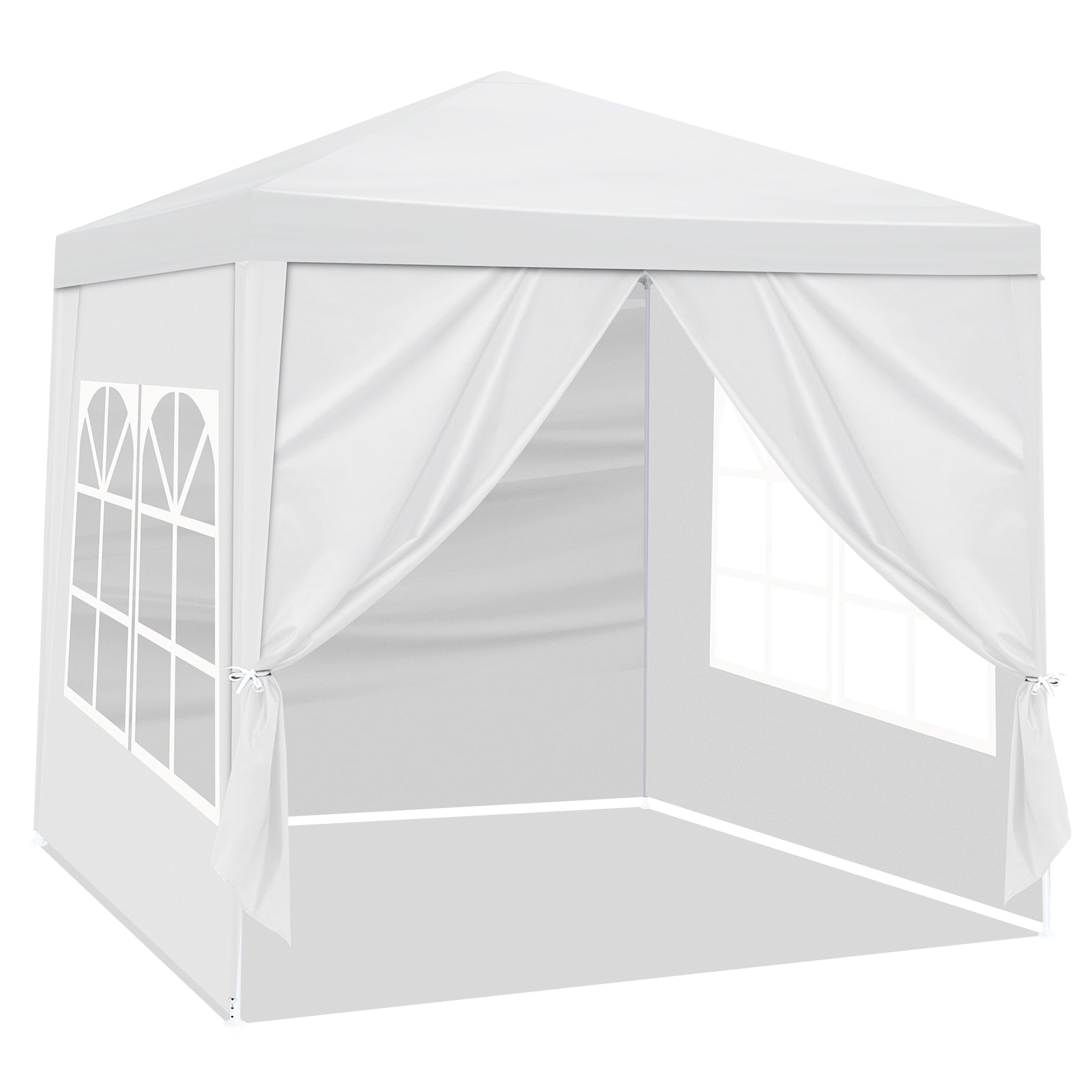 HAOYYE 6.5x6.5FT White Portable Party Tent with 4 Removable Sidewalls Including 2 Doors and 2 Windows Waterproof PE Canopy Shelter with Powder Coated Steel Frame Spiral Tube Connection and Carrying Bag for Patio Market Camping Event Use
