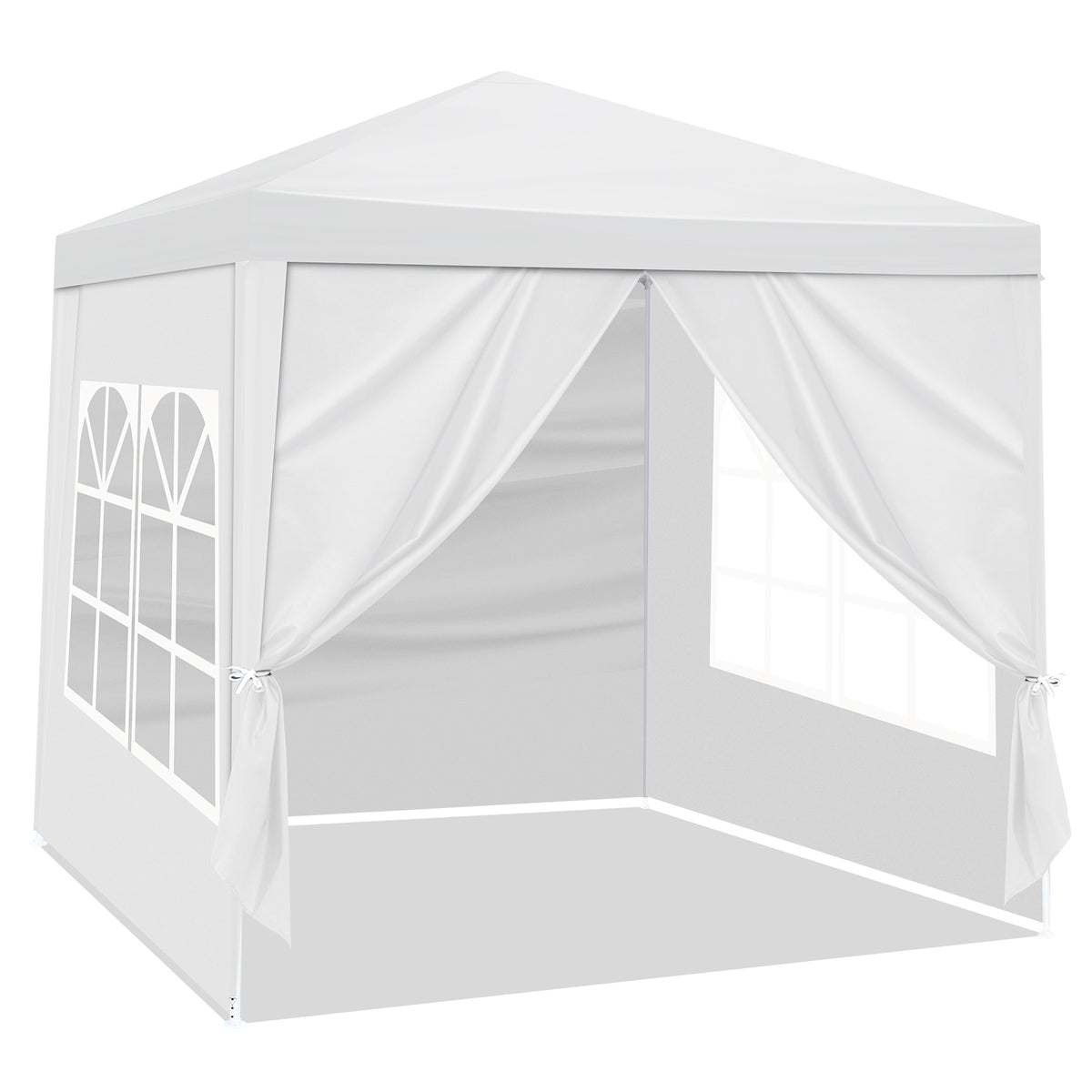 HAOYYE 6.5x6.5FT White Portable Party Tent with 4 Removable Sidewalls Including 2 Doors and 2 Windows Waterproof PE Canopy Shelter with Powder Coated Steel Frame Spiral Tube Connection and Carrying Bag for Patio Market Camping Event Use