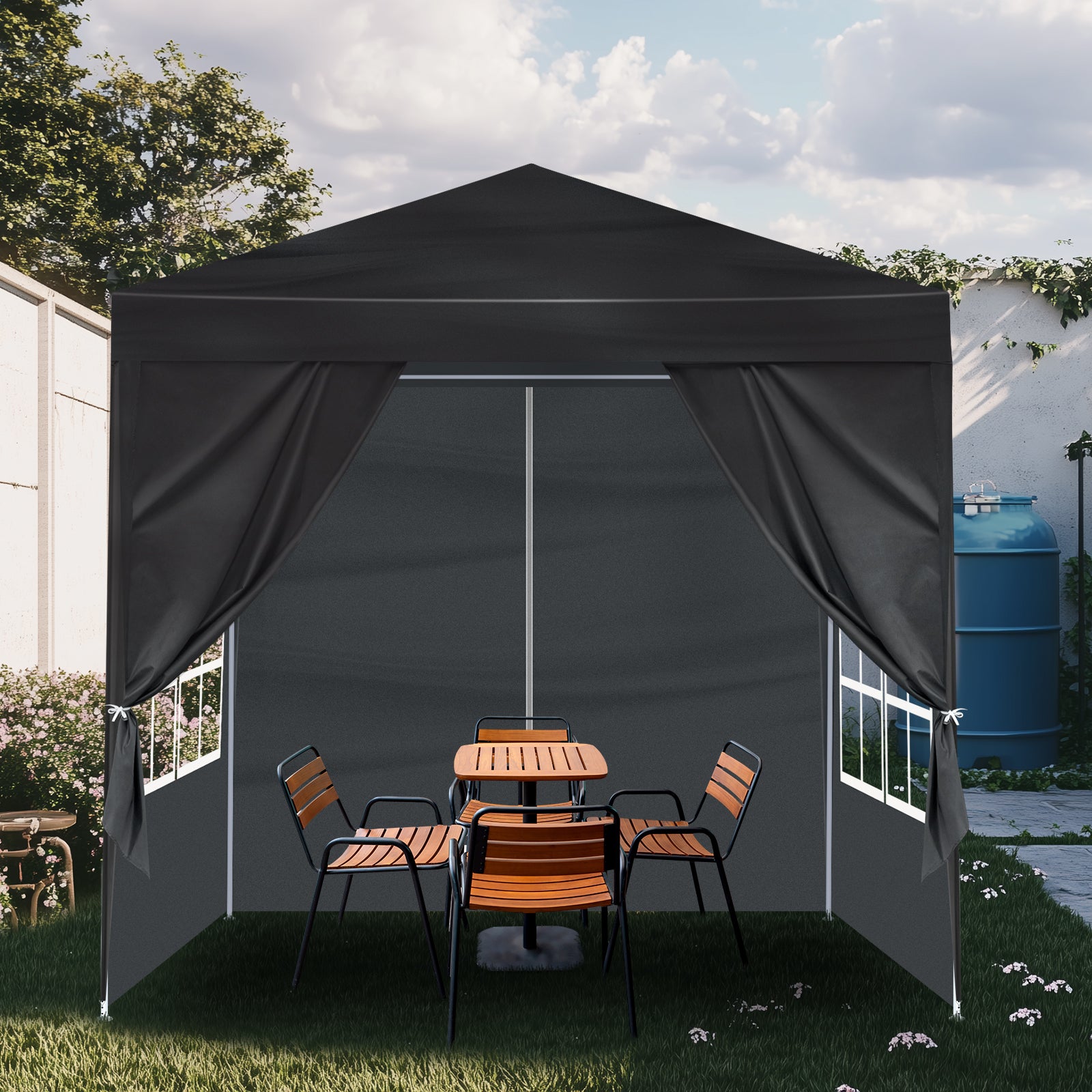 HAOYYE 6.5x6.5FT Portable Outdoor Canopy Tent with 4 Removable Sidewalls Including 2 Doors and 2 Windows Waterproof PE Fabric Gazebo with Powder Coated Steel Frame Spiral Tubes and Carrying Bag for Patio Events Camping Market Use Dark Gray