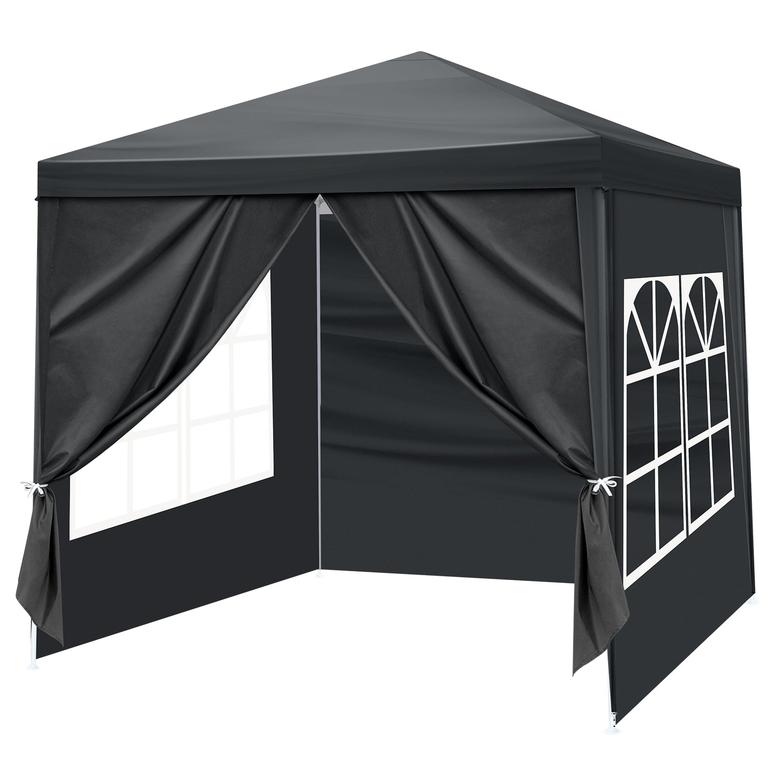 HAOYYE 6.5x6.5FT Portable Outdoor Canopy Tent with 4 Removable Sidewalls Including 2 Doors and 2 Windows Waterproof PE Fabric Gazebo with Powder Coated Steel Frame Spiral Tubes and Carrying Bag for Patio Events Camping Market Use Dark Gray