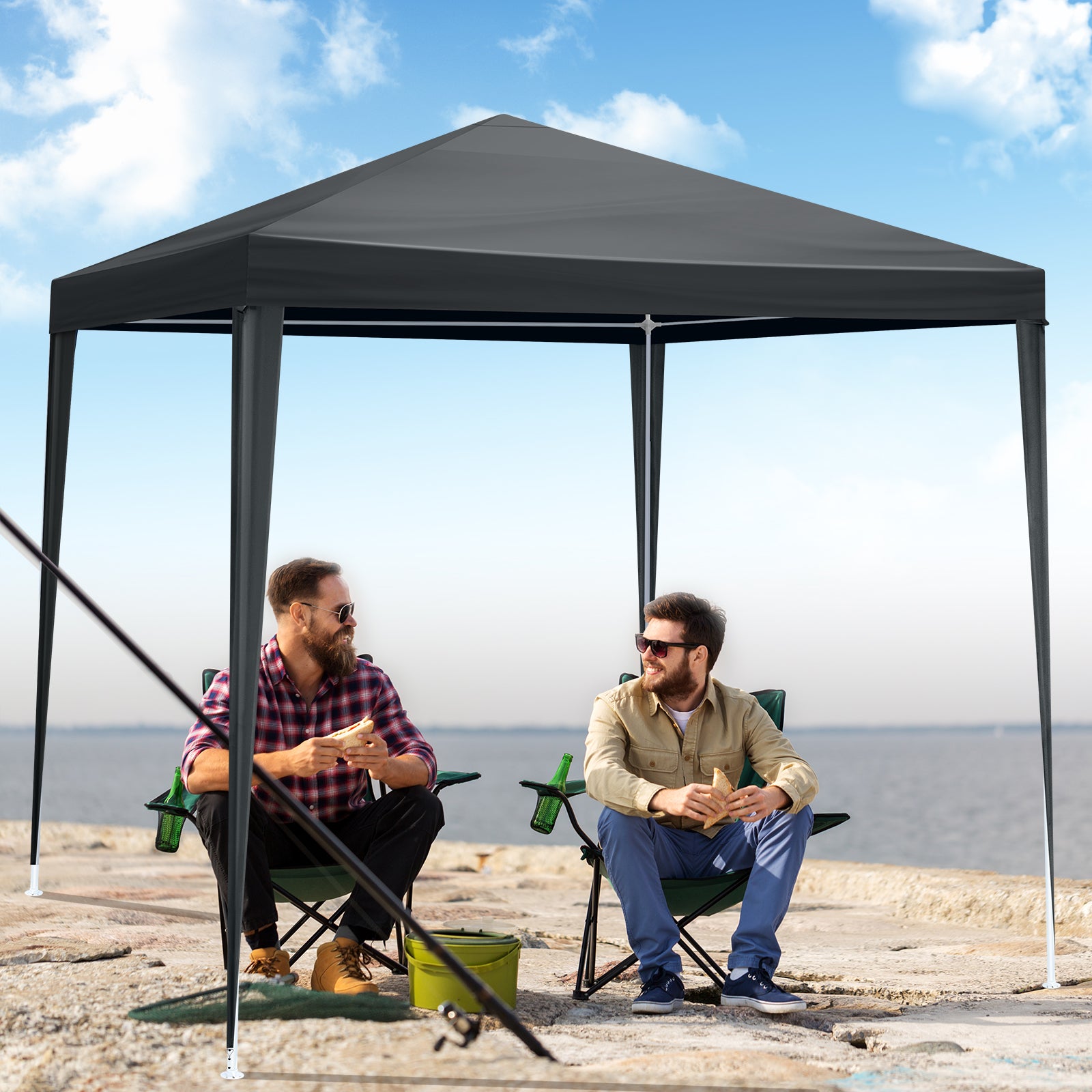 HAOYYE 6.5x6.5FT Portable Outdoor Canopy Tent with 4 Removable Sidewalls Including 2 Doors and 2 Windows Waterproof PE Fabric Gazebo with Powder Coated Steel Frame Spiral Tubes and Carrying Bag for Patio Events Camping Market Use Dark Gray