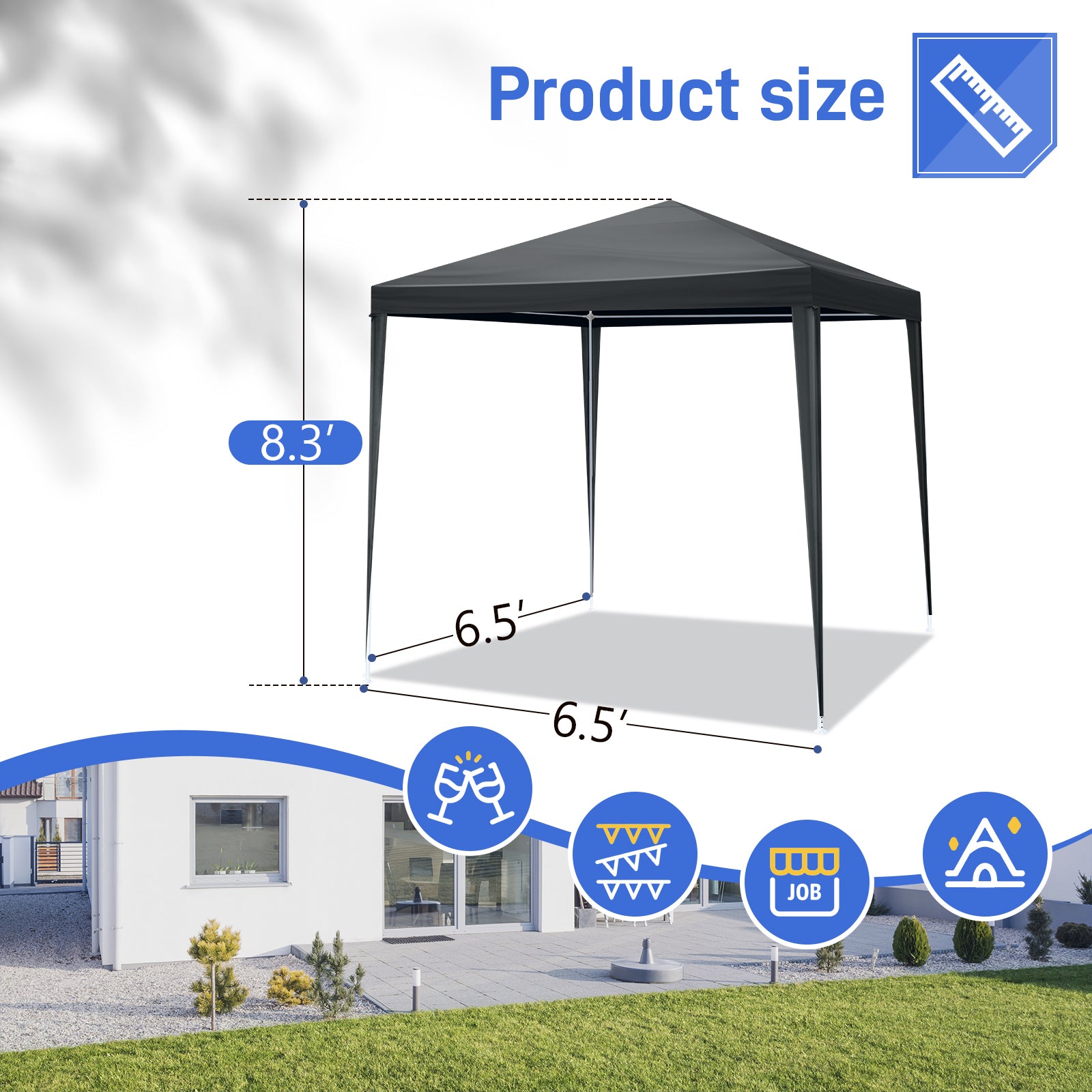HAOYYE 6.5x6.5FT Portable Outdoor Canopy Tent with 4 Removable Sidewalls Including 2 Doors and 2 Windows Waterproof PE Fabric Gazebo with Powder Coated Steel Frame Spiral Tubes and Carrying Bag for Patio Events Camping Market Use Dark Gray