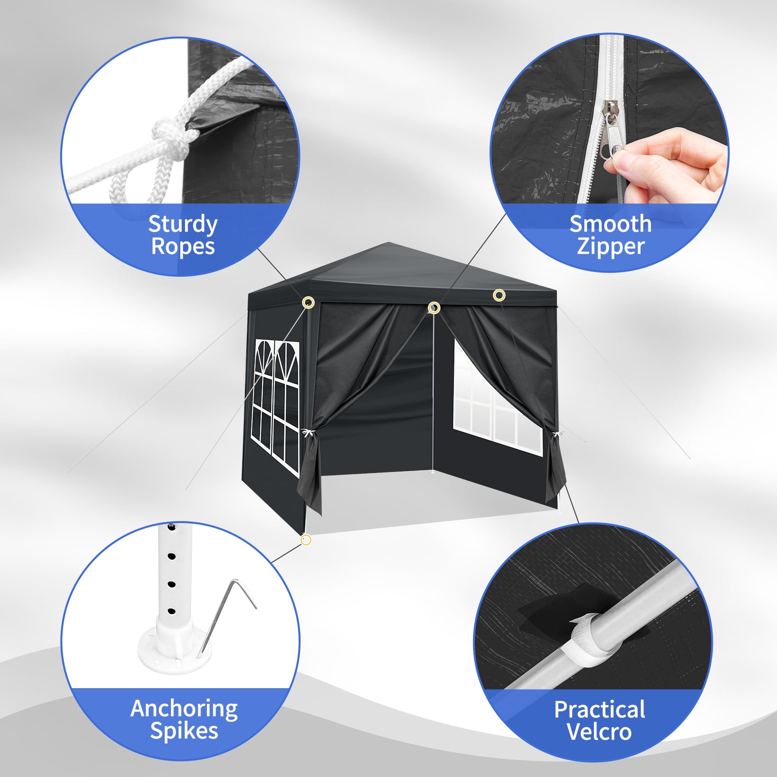 HAOYYE 6.5x6.5FT Portable Outdoor Canopy Tent with 4 Removable Sidewalls Including 2 Doors and 2 Windows Waterproof PE Fabric Gazebo with Powder Coated Steel Frame Spiral Tubes and Carrying Bag for Patio Events Camping Market Use Dark Gray