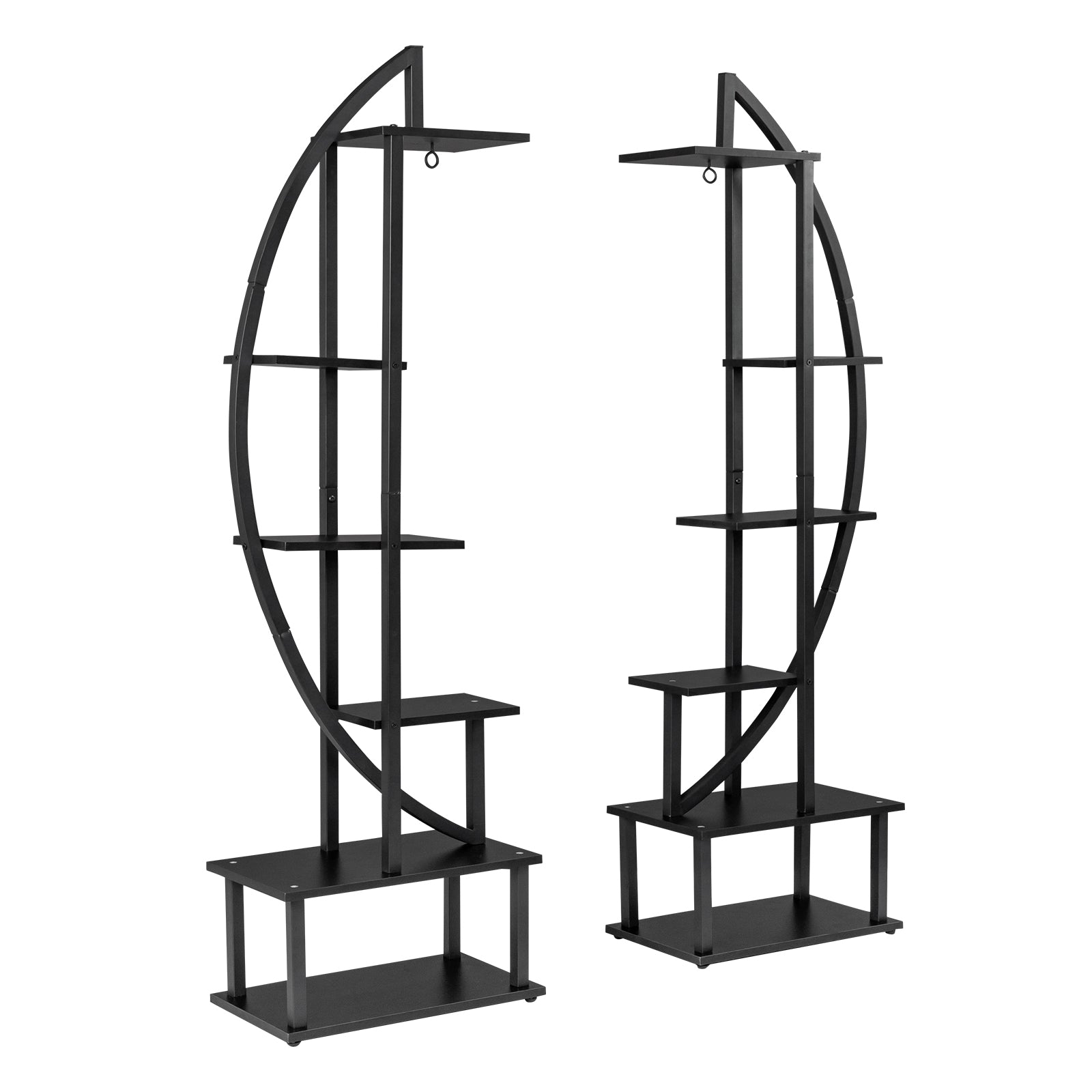 HAOYYE 2pcs 6-Tier Half Moon Plant Stand, Iron Wood Flower Pot Holder for Indoor Outdoor, Multi-Layer Plant Rack for Garden Balcony Patio Lawn