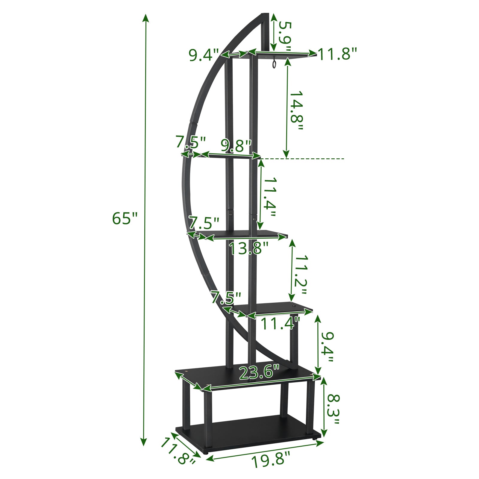 HAOYYE 2pcs 6-Tier Half Moon Plant Stand, Iron Wood Flower Pot Holder for Indoor Outdoor, Multi-Layer Plant Rack for Garden Balcony Patio Lawn