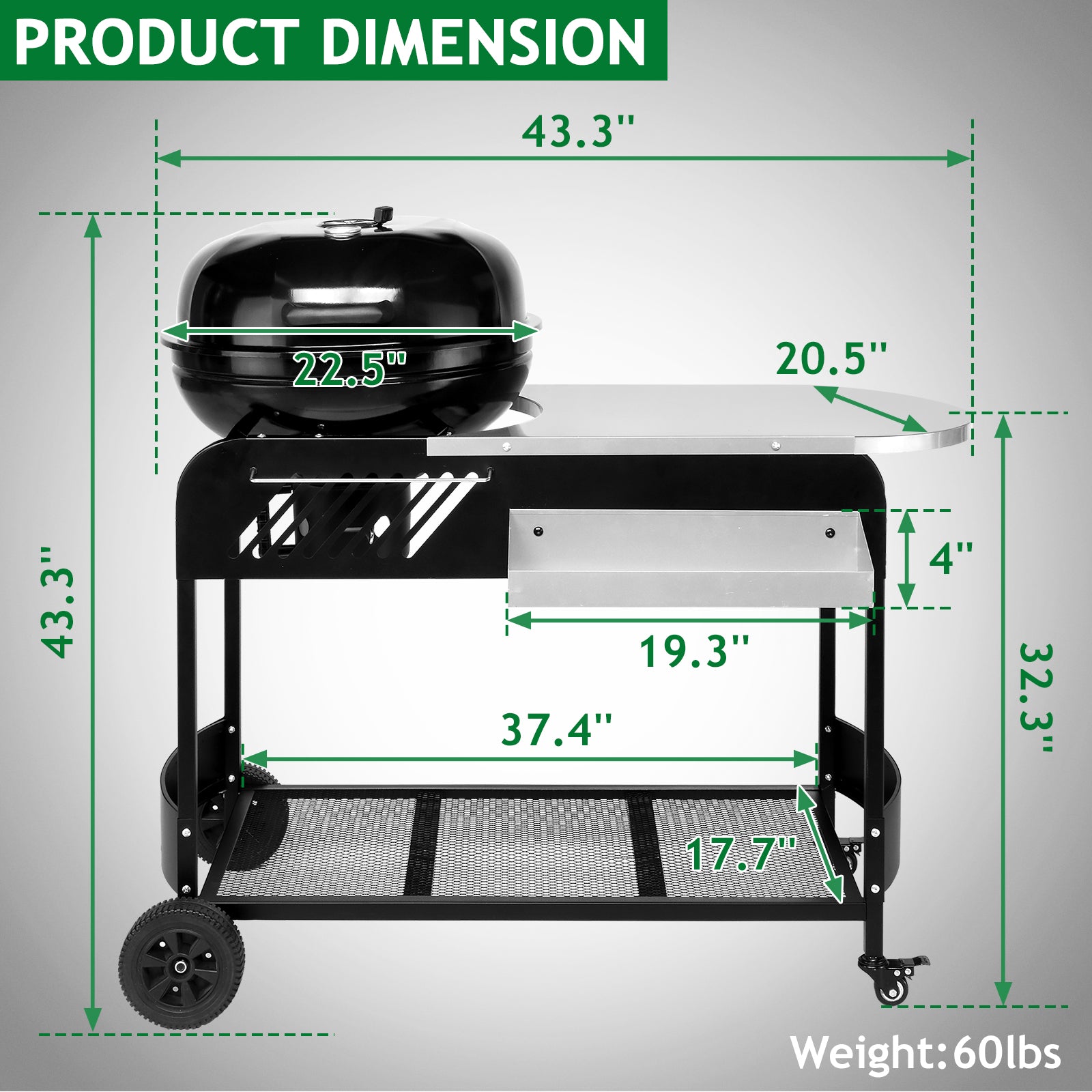 Haoyye Portable Charcoal Grill with Cart BBQ Grill for Outdoor Cooking with Porcelain Enameled Lid Thermometer and Slide Out Ash Catcher Ideal for Backyard Picnic Patio Camping and Barbecue Parties