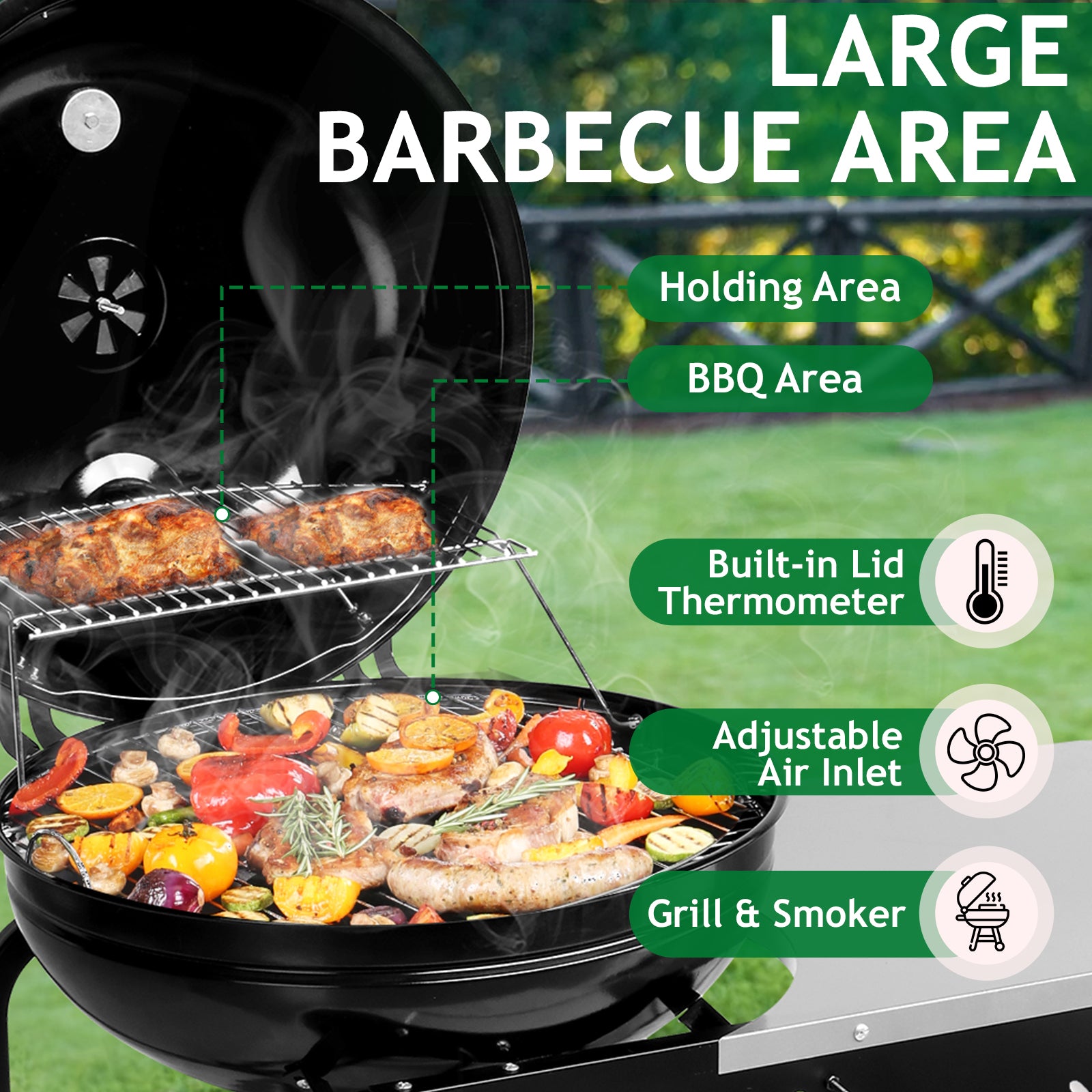 Haoyye Portable Charcoal Grill with Cart BBQ Grill for Outdoor Cooking with Porcelain Enameled Lid Thermometer and Slide Out Ash Catcher Ideal for Backyard Picnic Patio Camping and Barbecue Parties