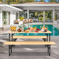 HAOYYE 3-Piece Wood Picnic Combo Set, Sturdy 5.8FT Table and Benches, Durable Outdoor Dining Furniture
