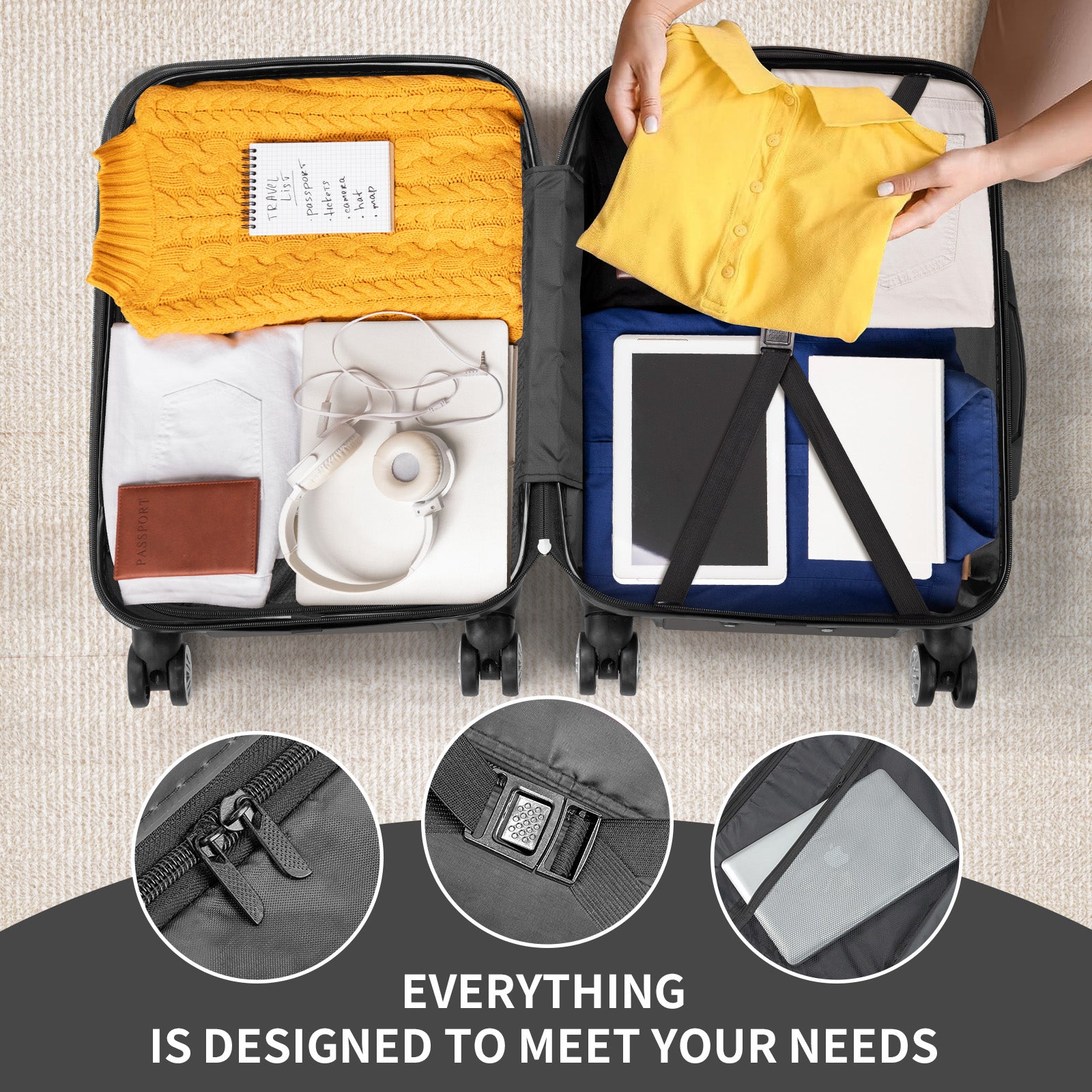 HAOYYE Luggage Set of 3, ABS+PC Hardside Suitcases With TSA Lock, 4 Spinner Wheels, Lightweight Trolley Case for Travel, Business Trips, and Check-In