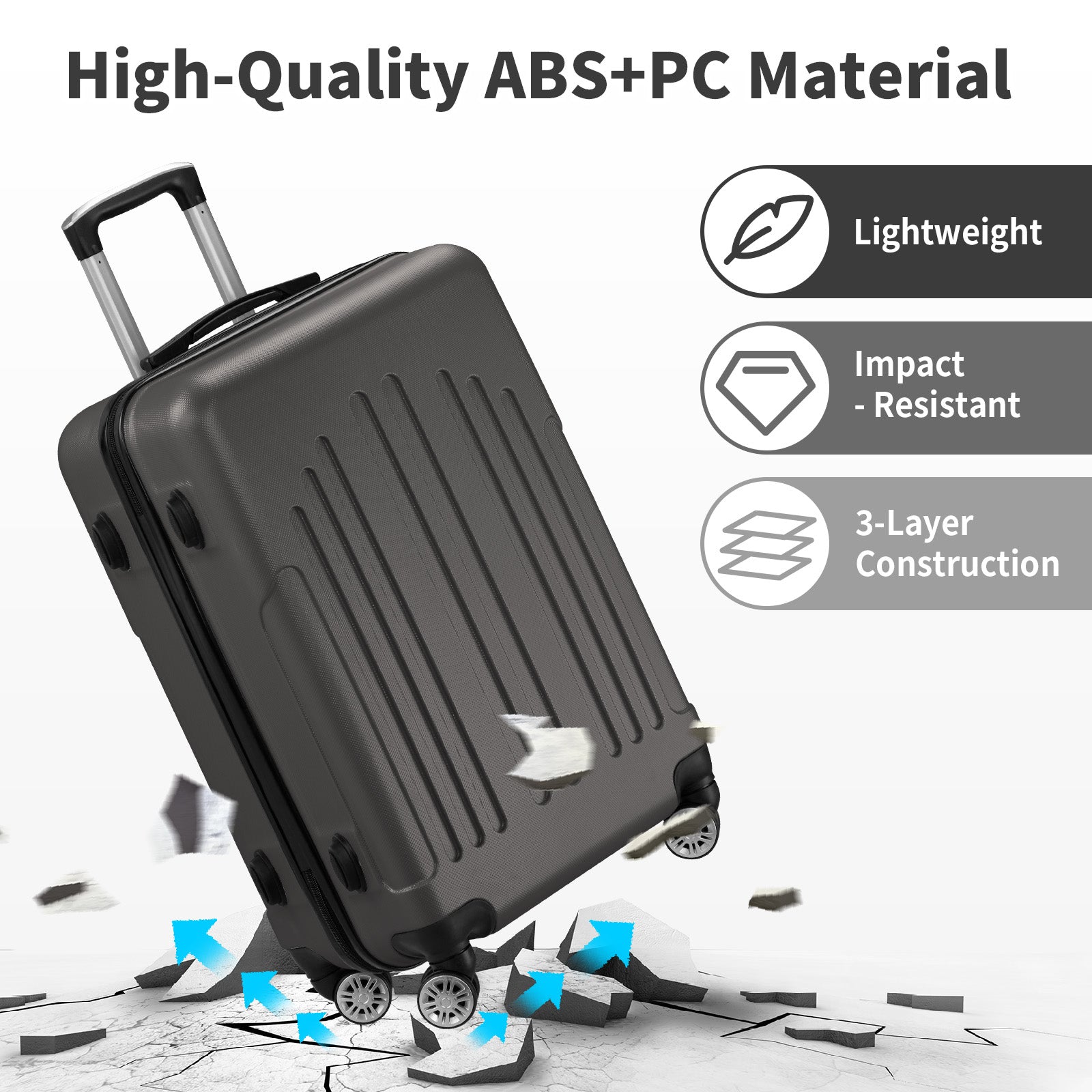 HAOYYE Luggage Set of 3, ABS+PC Hardside Suitcases With TSA Lock, 4 Spinner Wheels, Lightweight Trolley Case for Travel, Business Trips, and Check-In