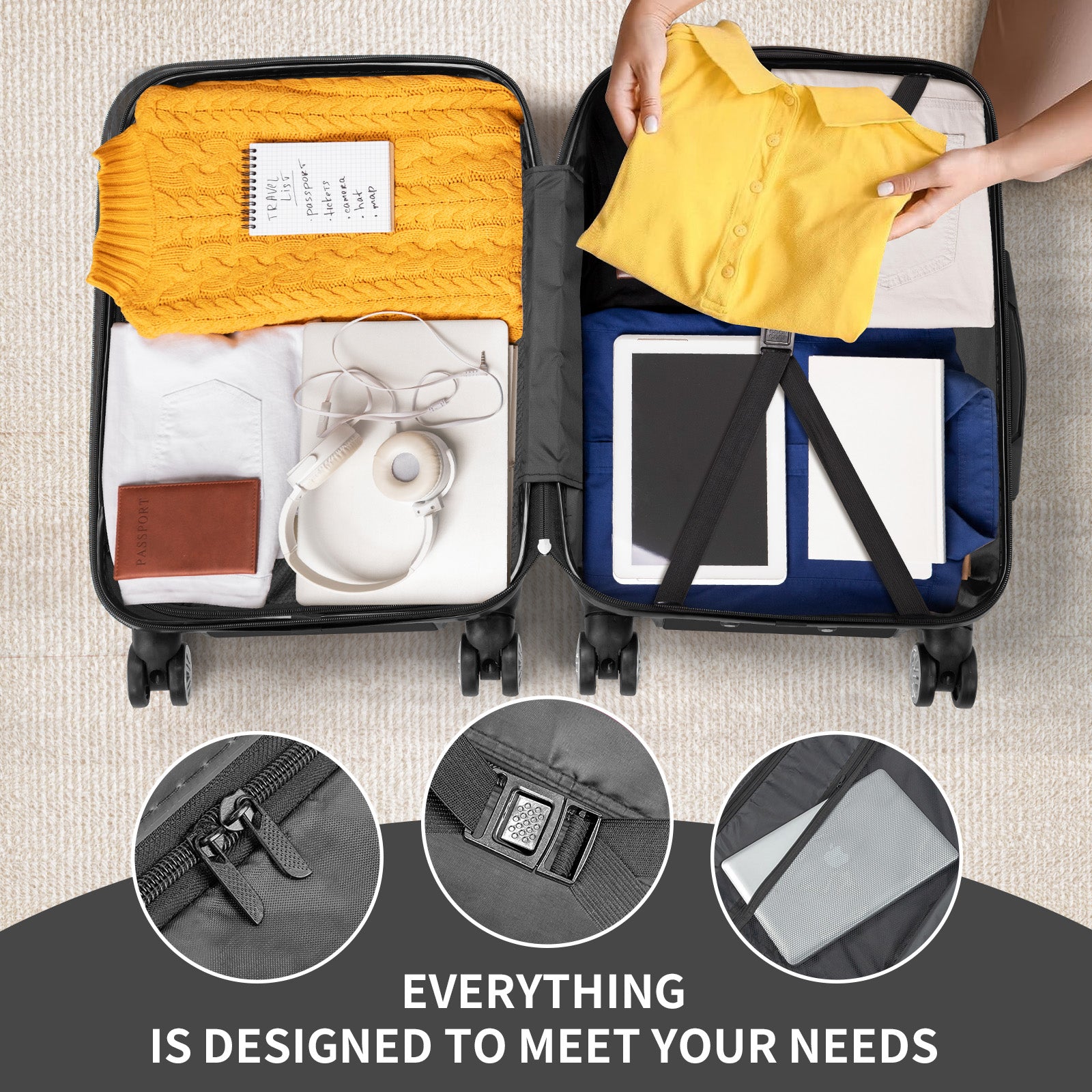 HAOYYE 3-Piece Luggage Set, ABS+PC Hardshell Suitcases With TSA Lock and 4 Spinner Wheels, Lightweight Trolley Travel Case for Carry-On, Check-in, and Business Trips