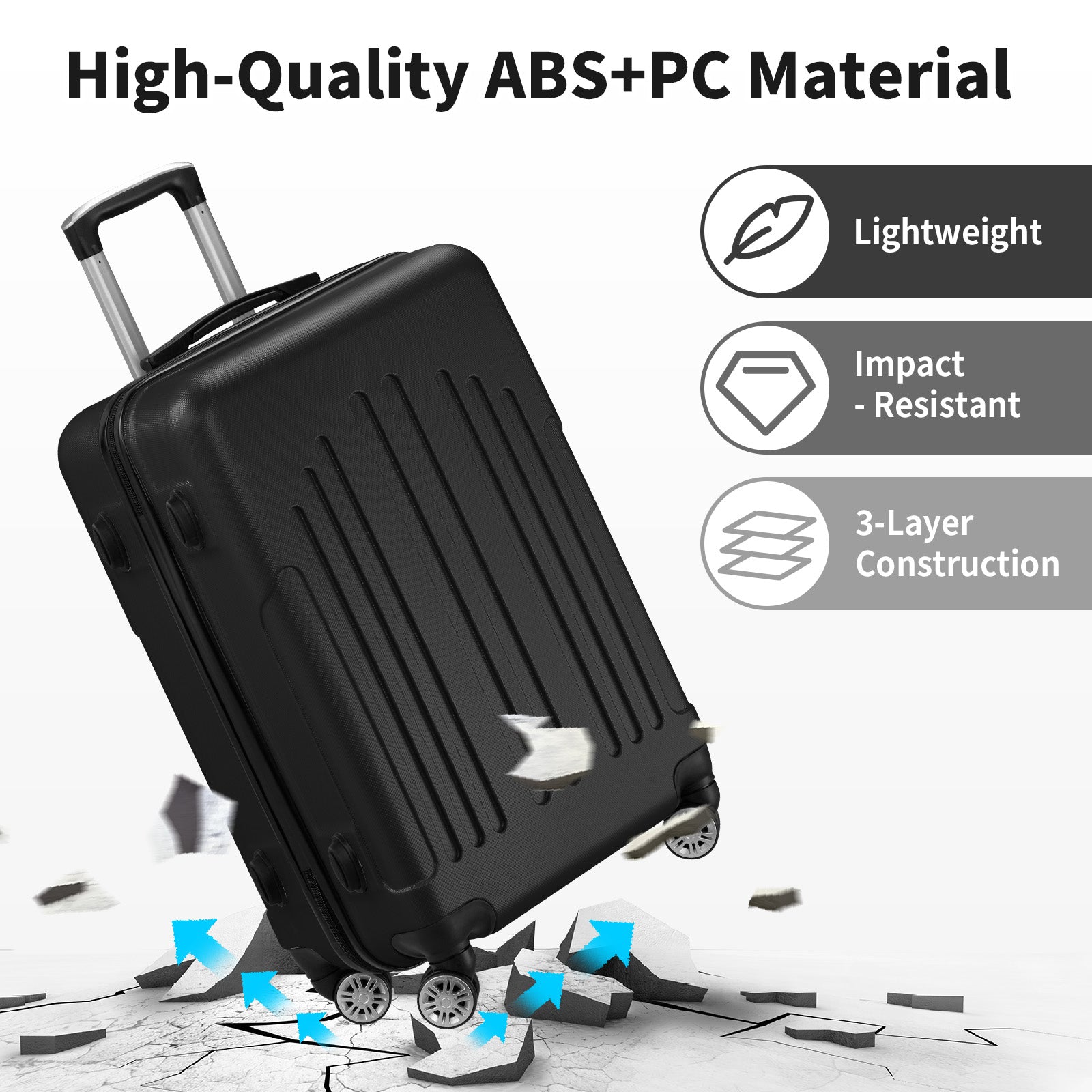 HAOYYE 3-Piece Luggage Set, ABS+PC Hardshell Suitcases With TSA Lock and 4 Spinner Wheels, Lightweight Trolley Travel Case for Carry-On, Check-in, and Business Trips