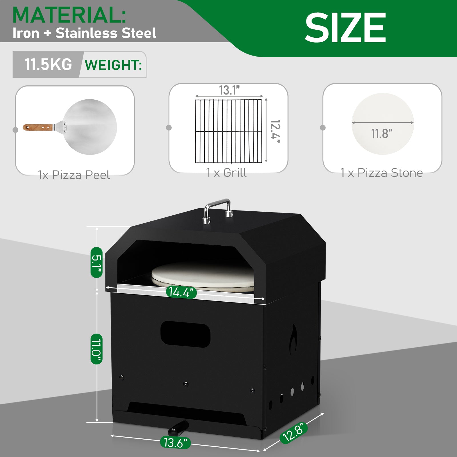 HAOYYE Outdoor Pizza Oven 4 in 1 Wood Fired Dual Layer Detachable BBQ Oven with Pizza Stone Cooking Grill Grate Thermometer and Chimney for Patio Backyard Garden Outdoor Cooking Baking Grilling Roasting Smoker