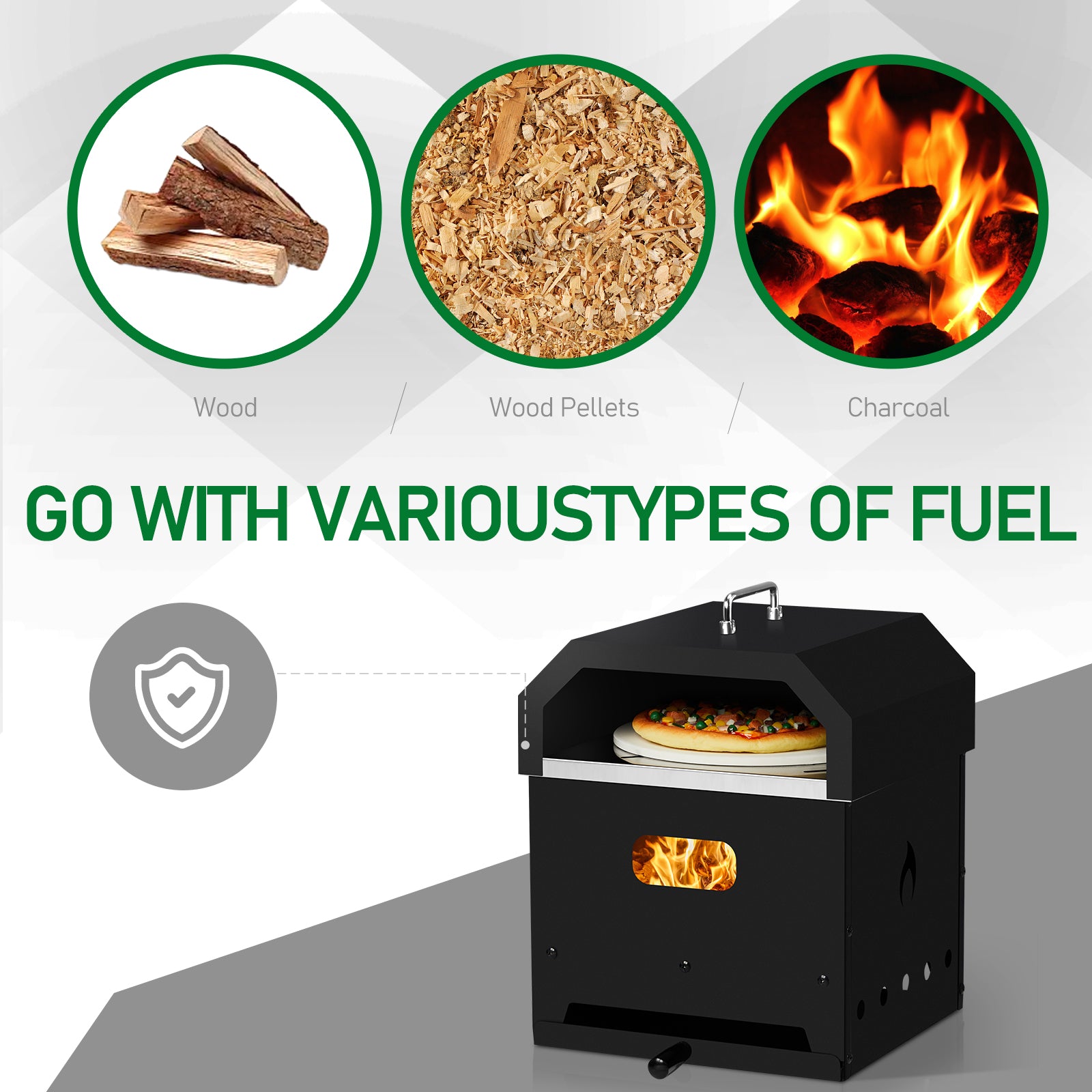 HAOYYE Outdoor Pizza Oven 4 in 1 Wood Fired Dual Layer Detachable BBQ Oven with Pizza Stone Cooking Grill Grate Thermometer and Chimney for Patio Backyard Garden Outdoor Cooking Baking Grilling Roasting Smoker