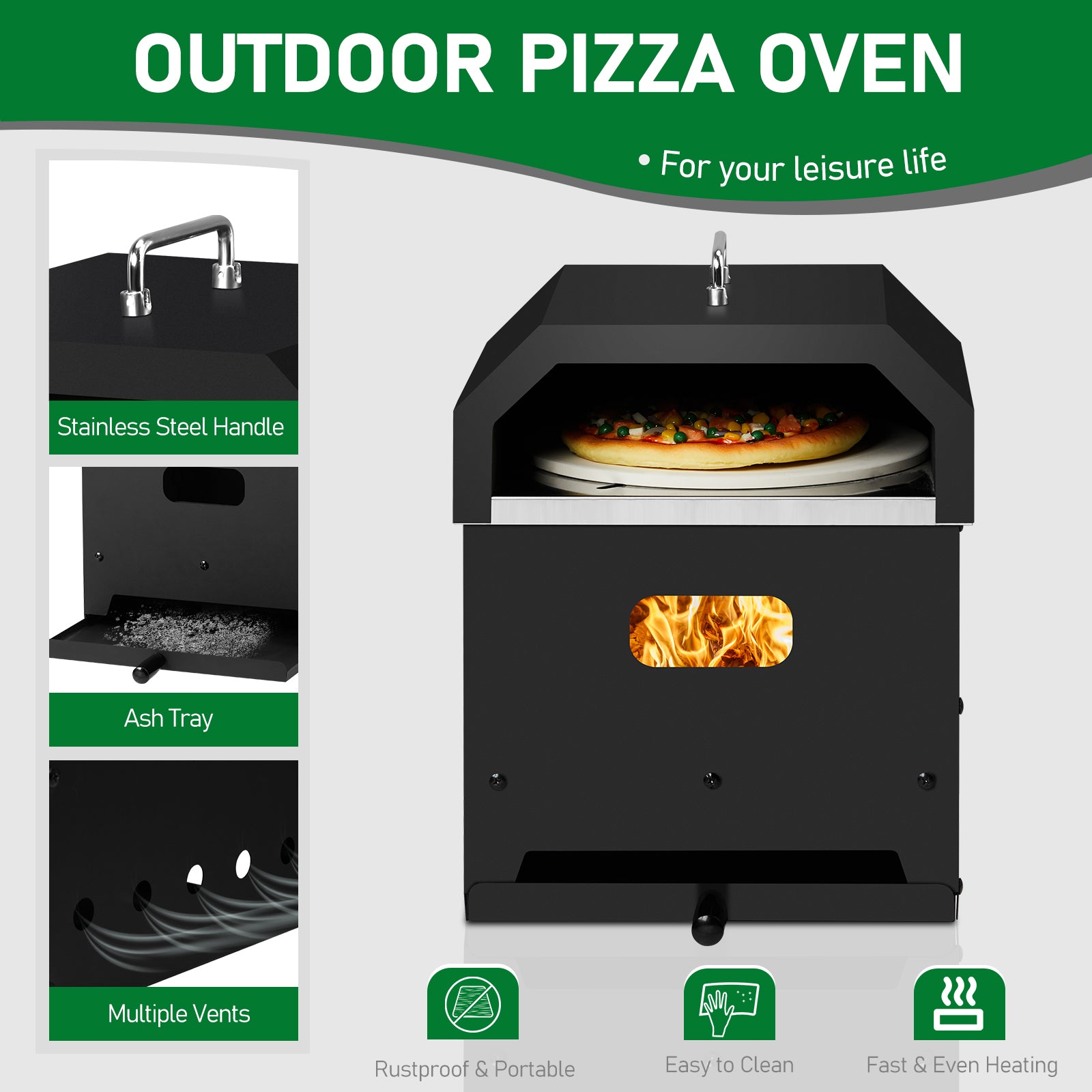 HAOYYE Outdoor Pizza Oven 4 in 1 Wood Fired Dual Layer Detachable BBQ Oven with Pizza Stone Cooking Grill Grate Thermometer and Chimney for Patio Backyard Garden Outdoor Cooking Baking Grilling Roasting Smoker