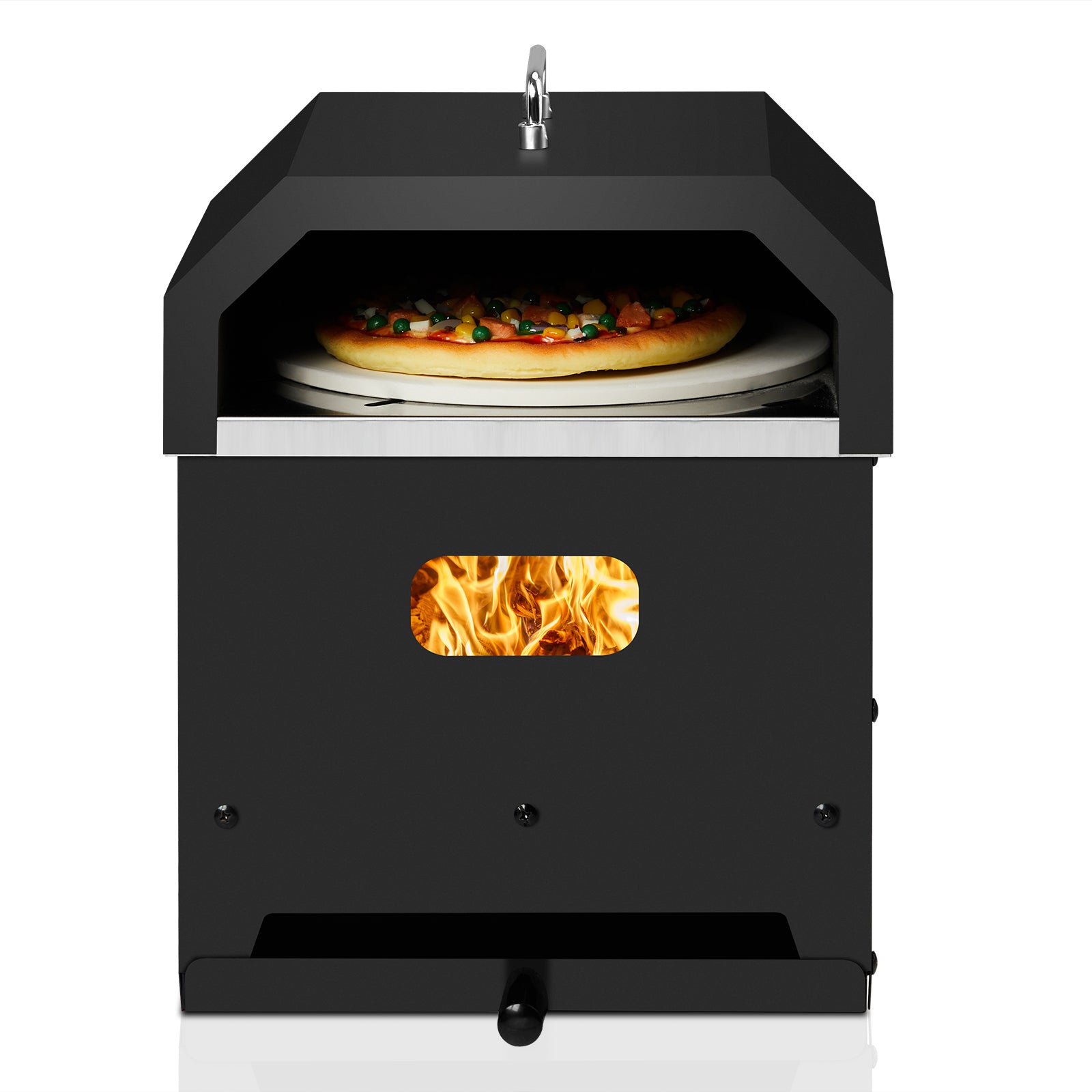 HAOYYE Outdoor Pizza Oven 4 in 1 Wood Fired Dual Layer Detachable BBQ Oven with Pizza Stone Cooking Grill Grate Thermometer and Chimney for Patio Backyard Garden Outdoor Cooking Baking Grilling Roasting Smoker