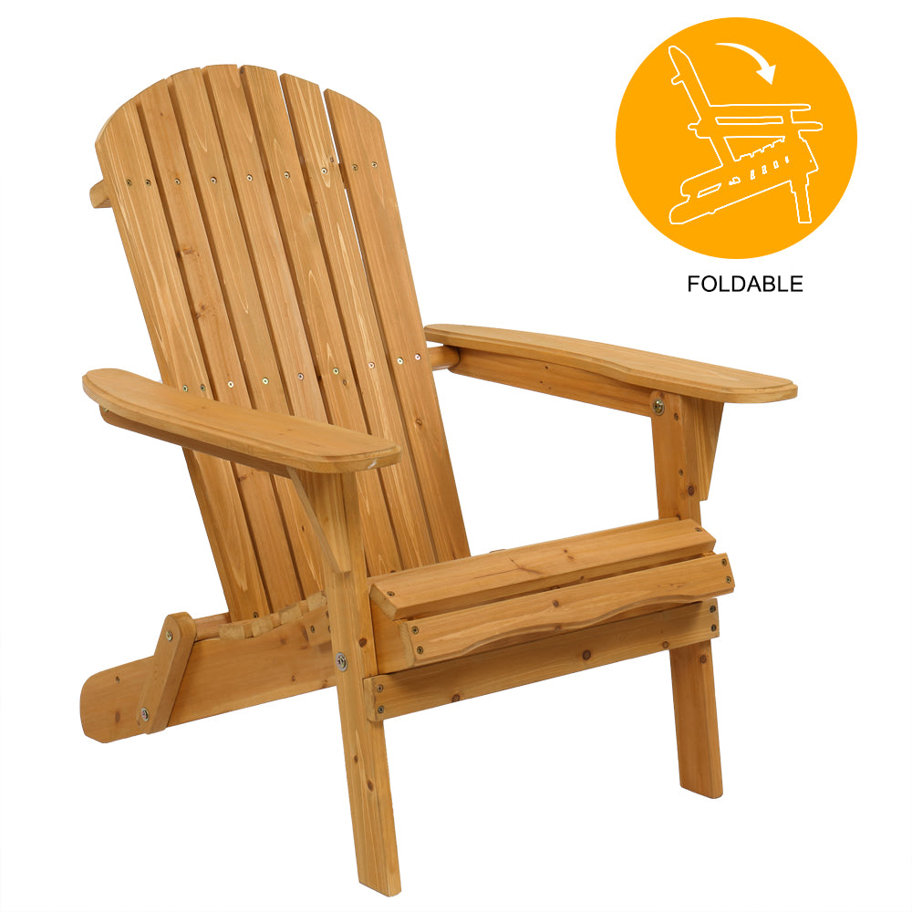 HAOYYE Folding Wooden Adirondack Lounger Chair With Natural Finish, Sturdy and Space-Saving Design, Comfortable Outdoor Patio Seating