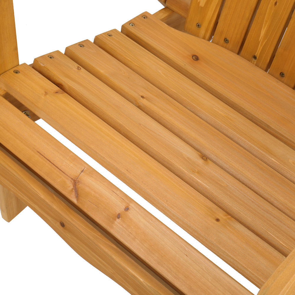 HAOYYE Folding Wooden Adirondack Lounger Chair With Natural Finish, Sturdy and Space-Saving Design, Comfortable Outdoor Patio Seating
