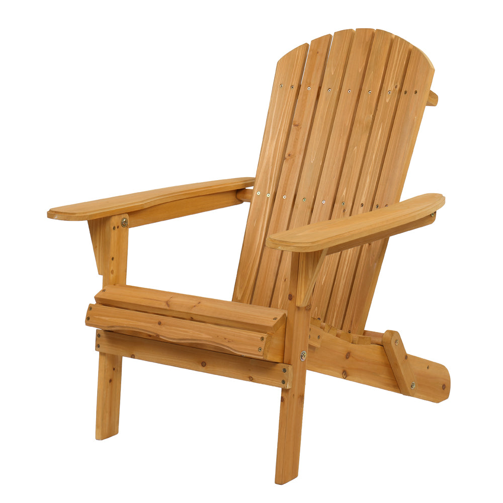 HAOYYE Folding Wooden Adirondack Lounger Chair With Natural Finish, Sturdy and Space-Saving Design, Comfortable Outdoor Patio Seating