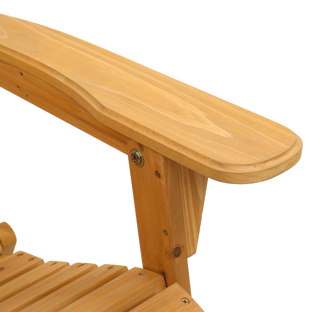 HAOYYE Folding Wooden Adirondack Lounger Chair With Natural Finish, Sturdy and Space-Saving Design, Comfortable Outdoor Patio Seating