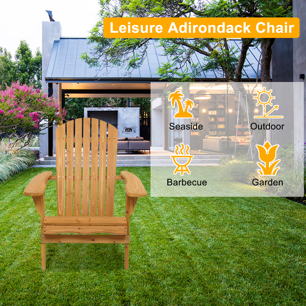 HAOYYE Folding Wooden Adirondack Lounger Chair With Natural Finish, Sturdy and Space-Saving Design, Comfortable Outdoor Patio Seating