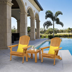 HAOYYE Folding Wooden Adirondack Lounger Chair With Natural Finish, Sturdy and Space-Saving Design, Comfortable Outdoor Patio Seating