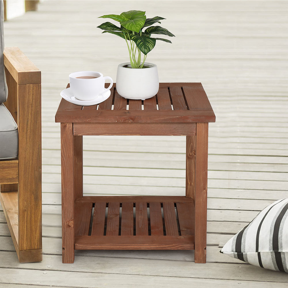 HAOYYE Square Wood Side Table, Carbonized Color Finish, Sturdy Construction, Rustic Accent for Living Rooms, Bedrooms, or Outdoor Spaces
