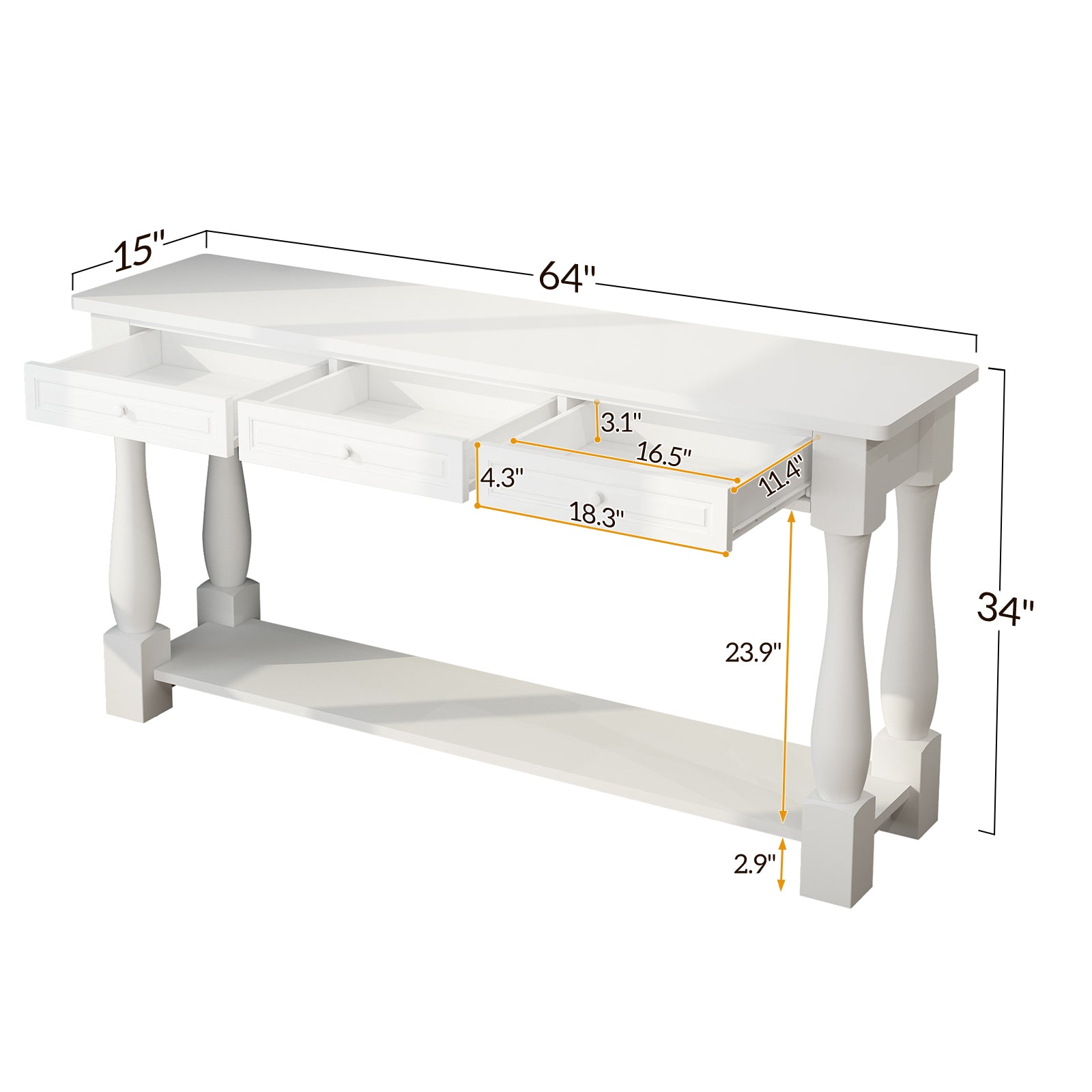 HAOYYE Console Table For Entryway Wood Sofa Table With Storage Drawers And Bottom Shelf For Hallway Living Room