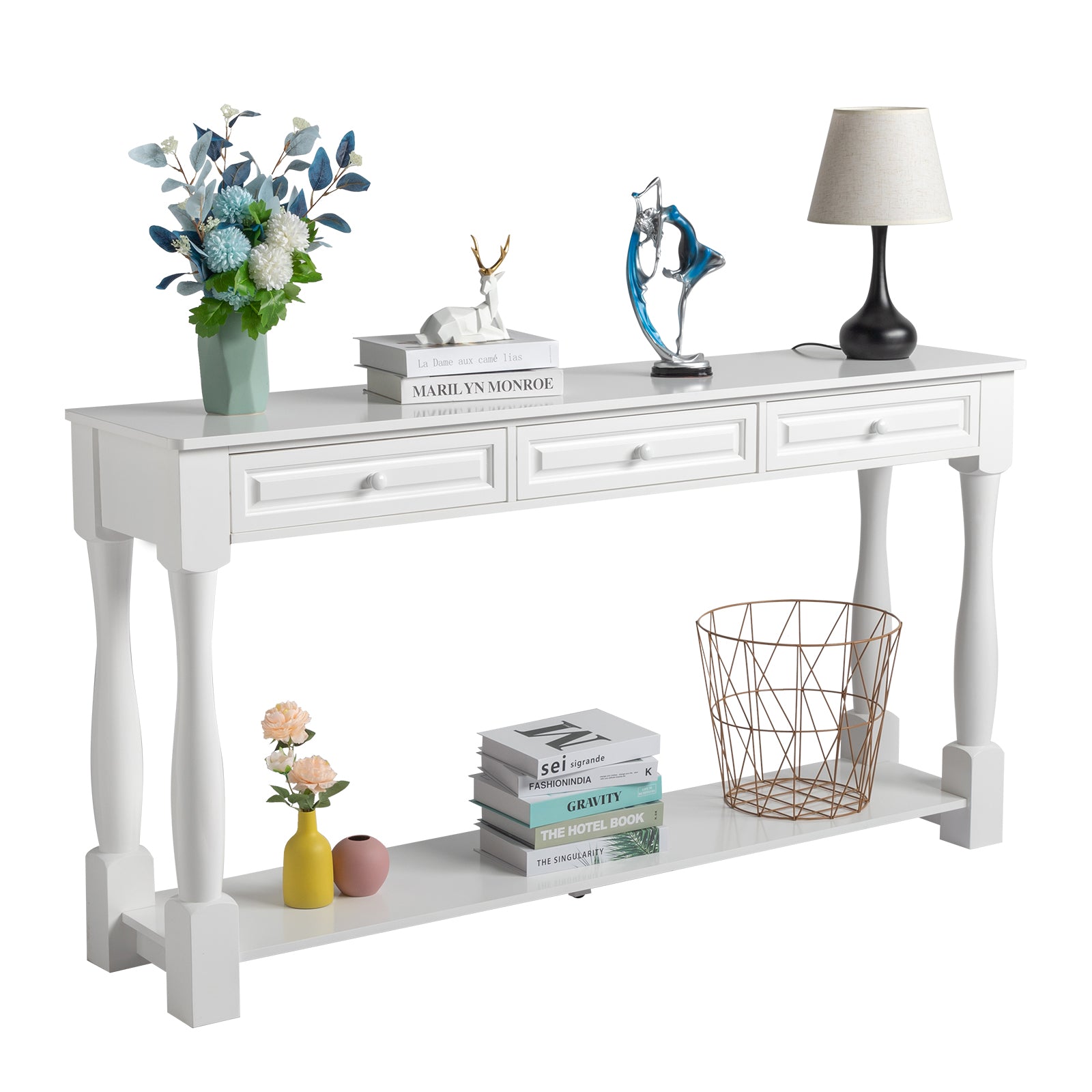 HAOYYE Console Table For Entryway Wood Sofa Table With Storage Drawers And Bottom Shelf For Hallway Living Room