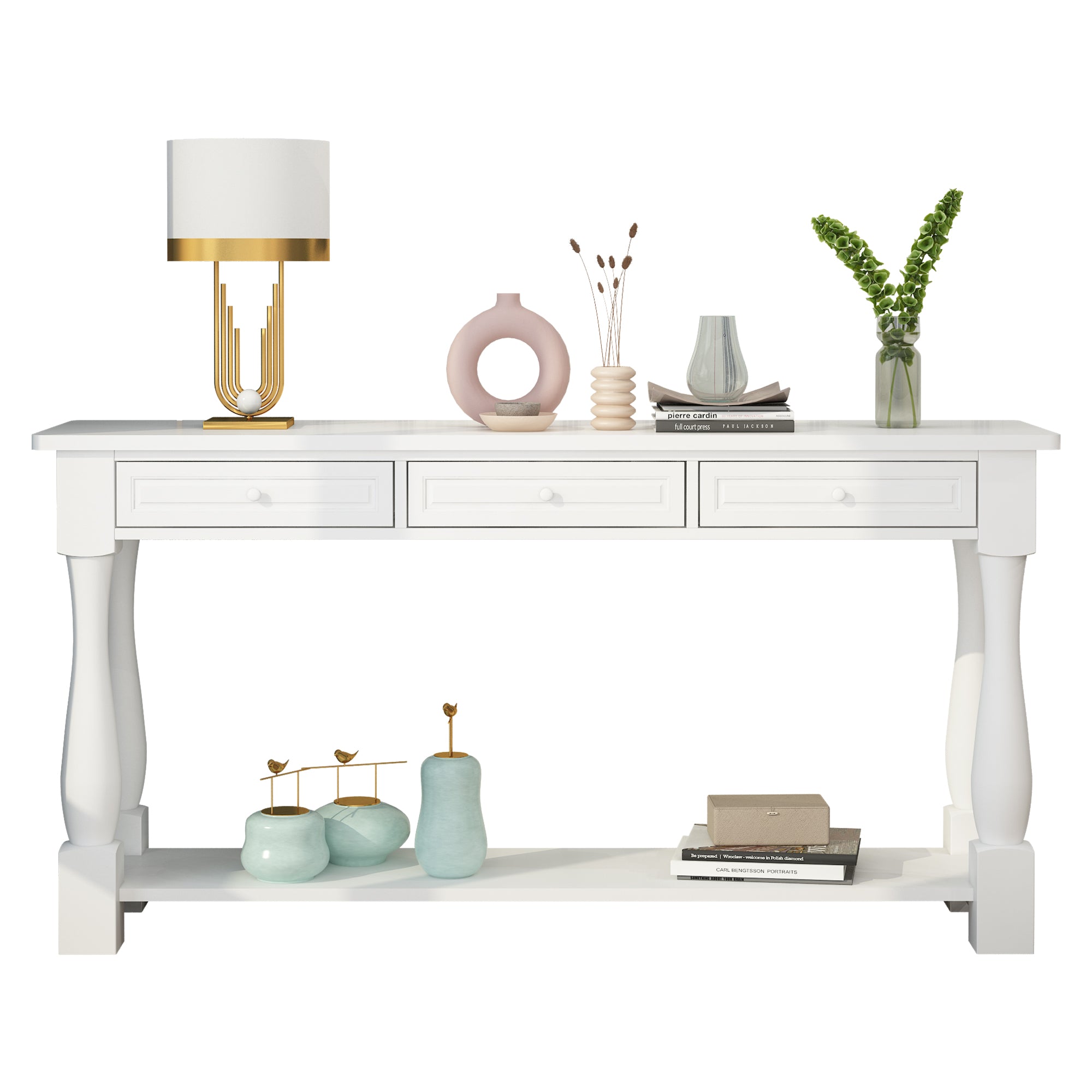 HAOYYE Console Table For Entryway Wood Sofa Table With Storage Drawers And Bottom Shelf For Hallway Living Room
