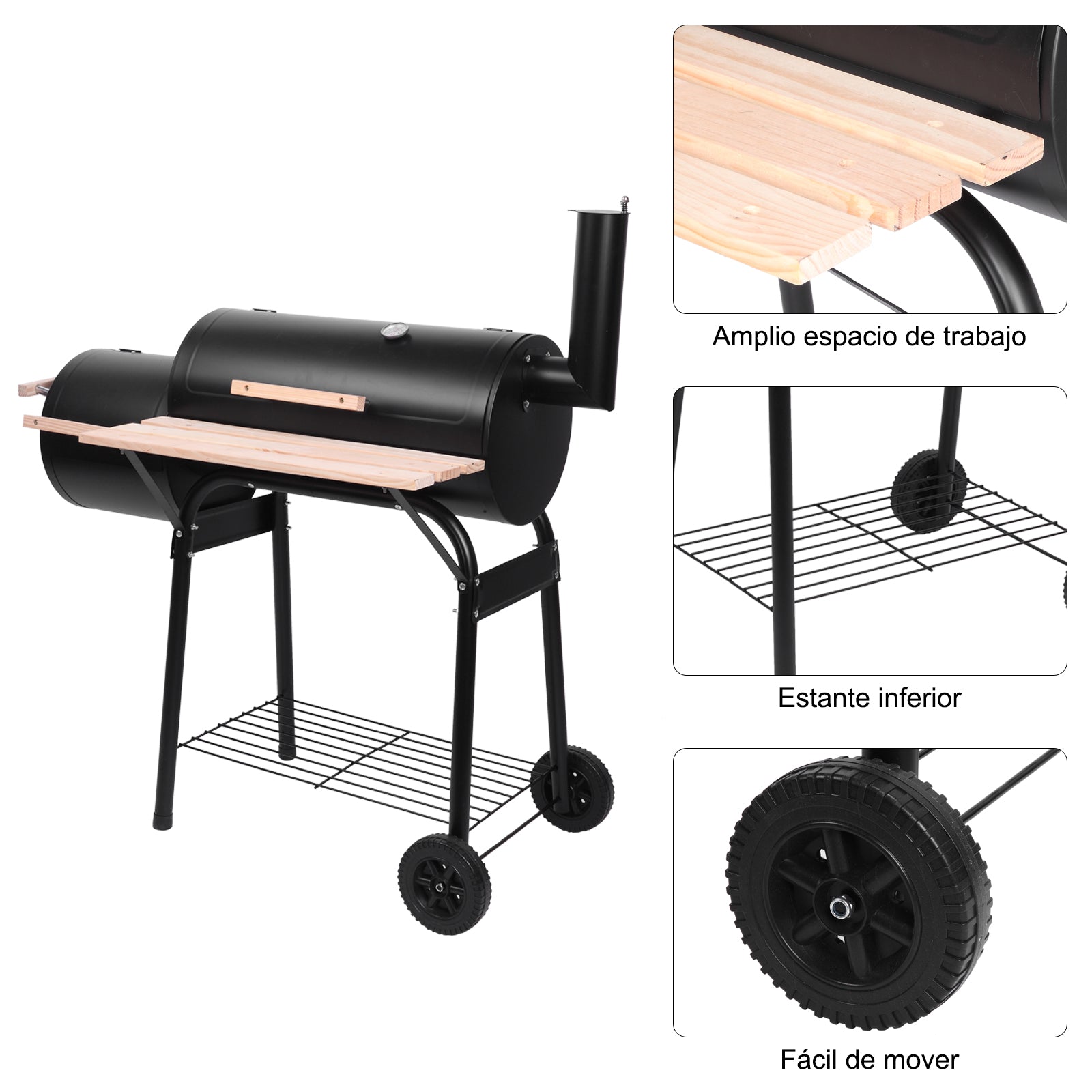 HAOYYE Barrel Charcoal Grill with Side Smoker, Thermometer, Front Shelf, and Wheels, Heavy Duty Outdoor BBQ Grill with High-Temp Coating for Patio Backyard Cooking