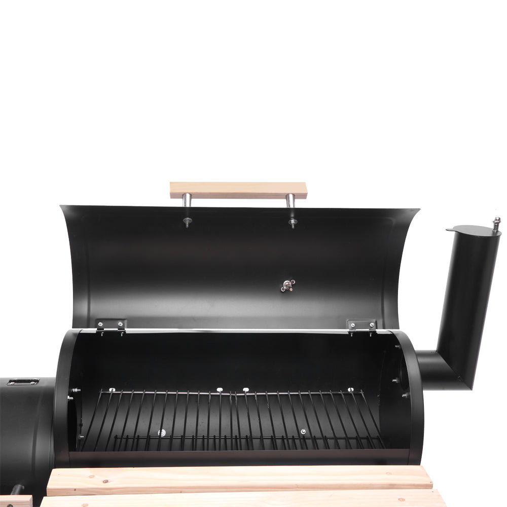 HAOYYE Barrel Charcoal Grill with Side Smoker, Thermometer, Front Shelf, and Wheels, Heavy Duty Outdoor BBQ Grill with High-Temp Coating for Patio Backyard Cooking