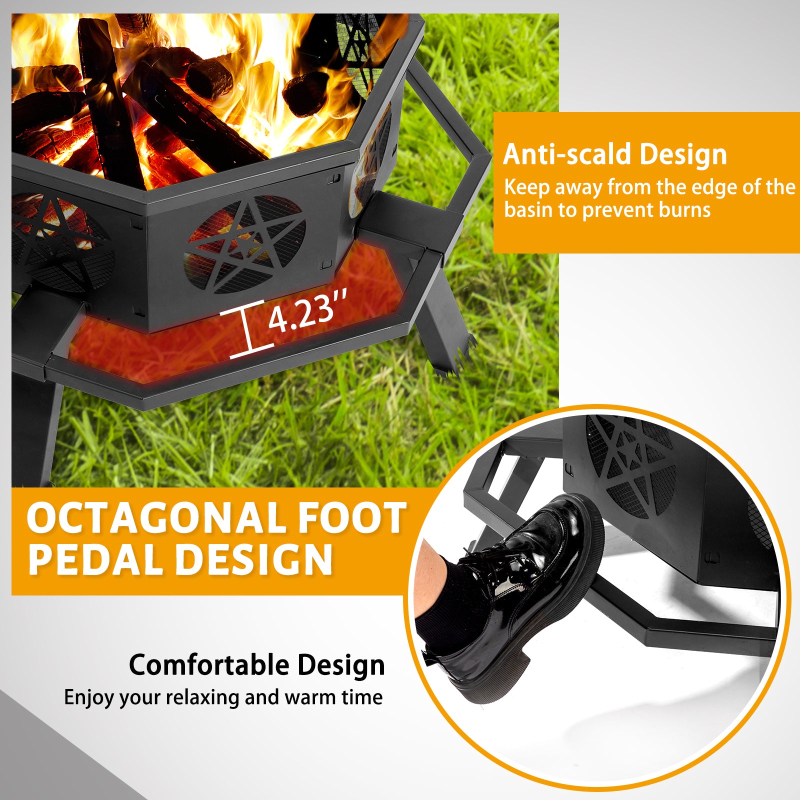 HAOYYE Outdoor Wood Burning Fire Pit with Spark Screen and Poker, Round Steel Backyard Bonfire Pit Bowl for Patio Garden Camping Deck Party Heating Decoration, Durable Weather-Resistant Design